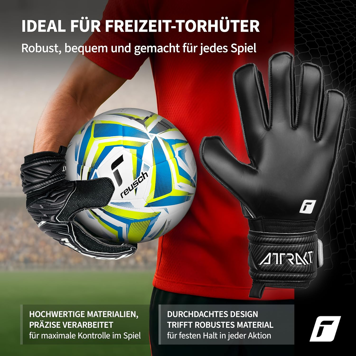 Reusch Men'S Attrakt Unisex Goalkeeper Gloves with Outseam Cut and Solid Coating, Suitable for All Playing Field Surfaces, Football Gloves for Adults image number 3