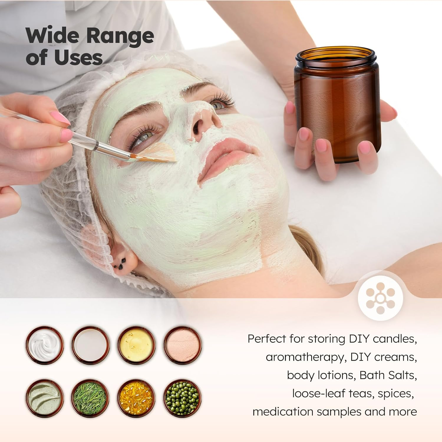 8 Oz Amber Glass Jars with Lids, 12 Pack Amber Small Glass Jars with Black Lids, Lotion Container Empty Cosmetic Travel Containers for Sample, Cream, Lotion, Honey, Powder image number 3