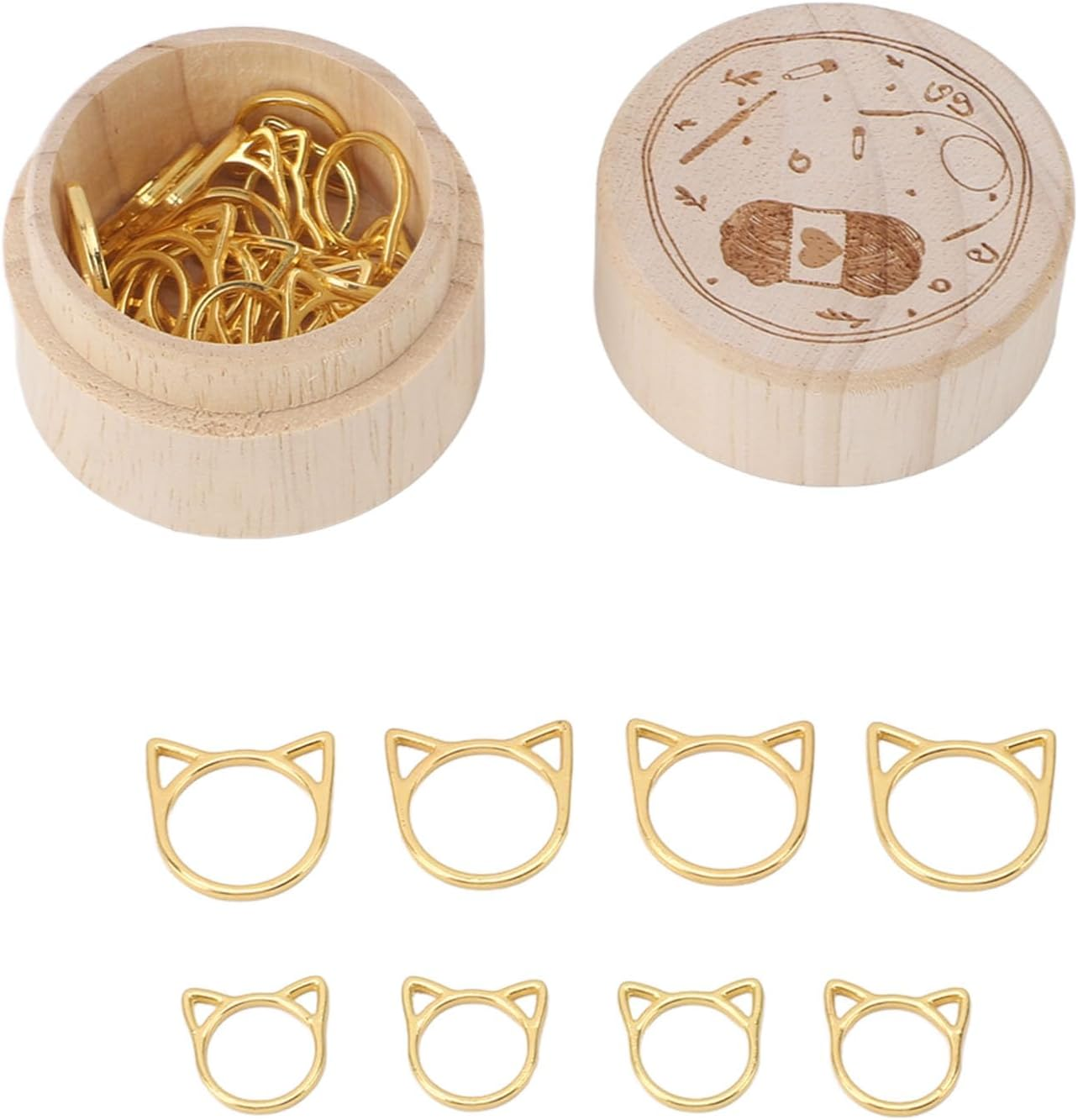 Crochet Stitch Marker, Cute Cat Head Shape Metal Stitch Marker Ring 30Pcs Widely Used Antirust Golden for Weaving image number 1