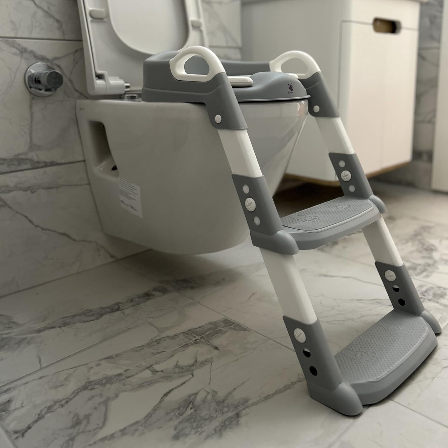 ASMAN Potty Training Seat, Adjustable and Foldable Toilet Seat with Ladder, Comfortable/Portable for Baby (White/Grey) image number 4