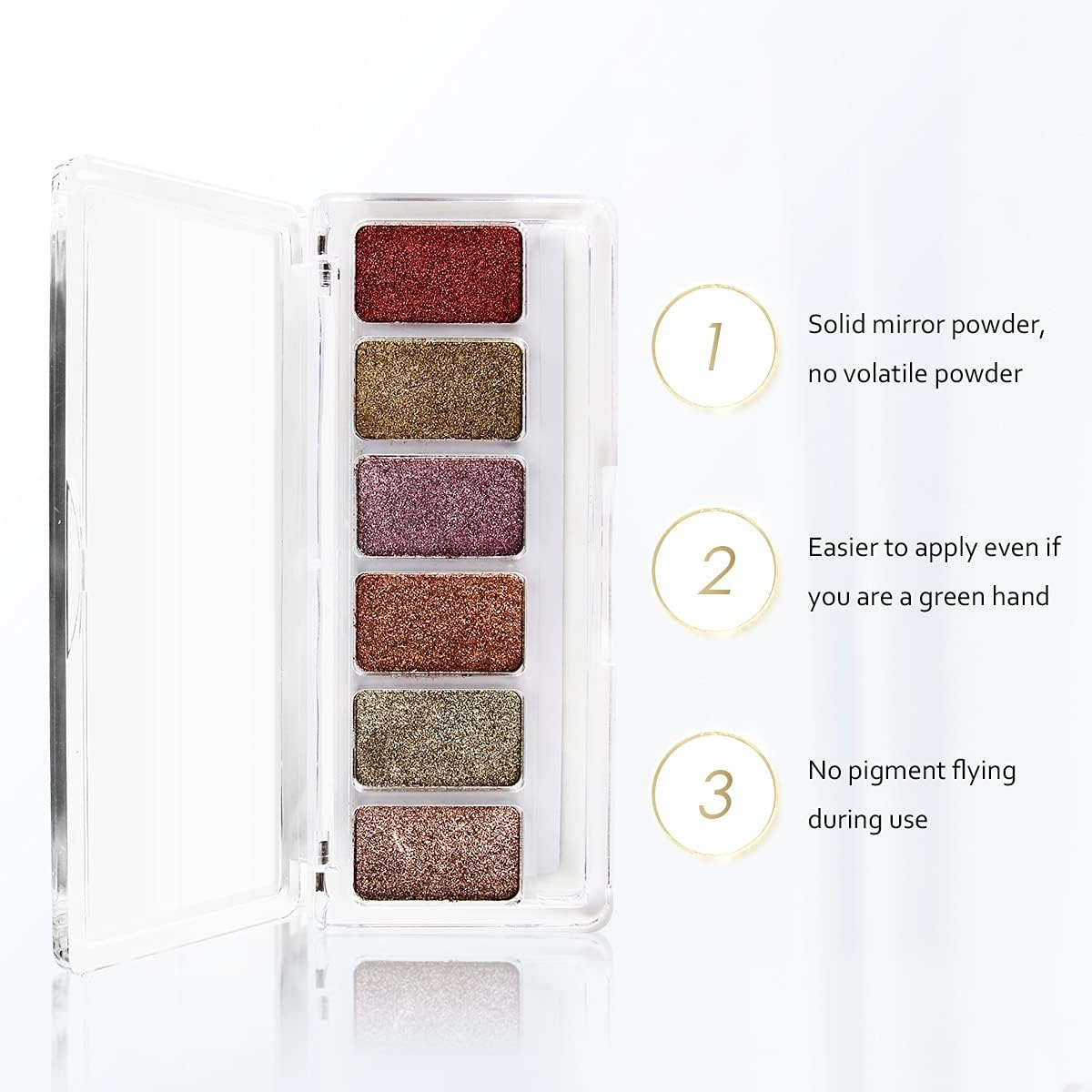 Prettydiva Chrome Nail Powders - 6 Colors Solid Chrome Nail Powders Mirror Finish Palette Set, Rose Gold Silver Red Pink Champagne Mutil Chrome Powder Metallic Nail Pigment Powder for Nails image number 4