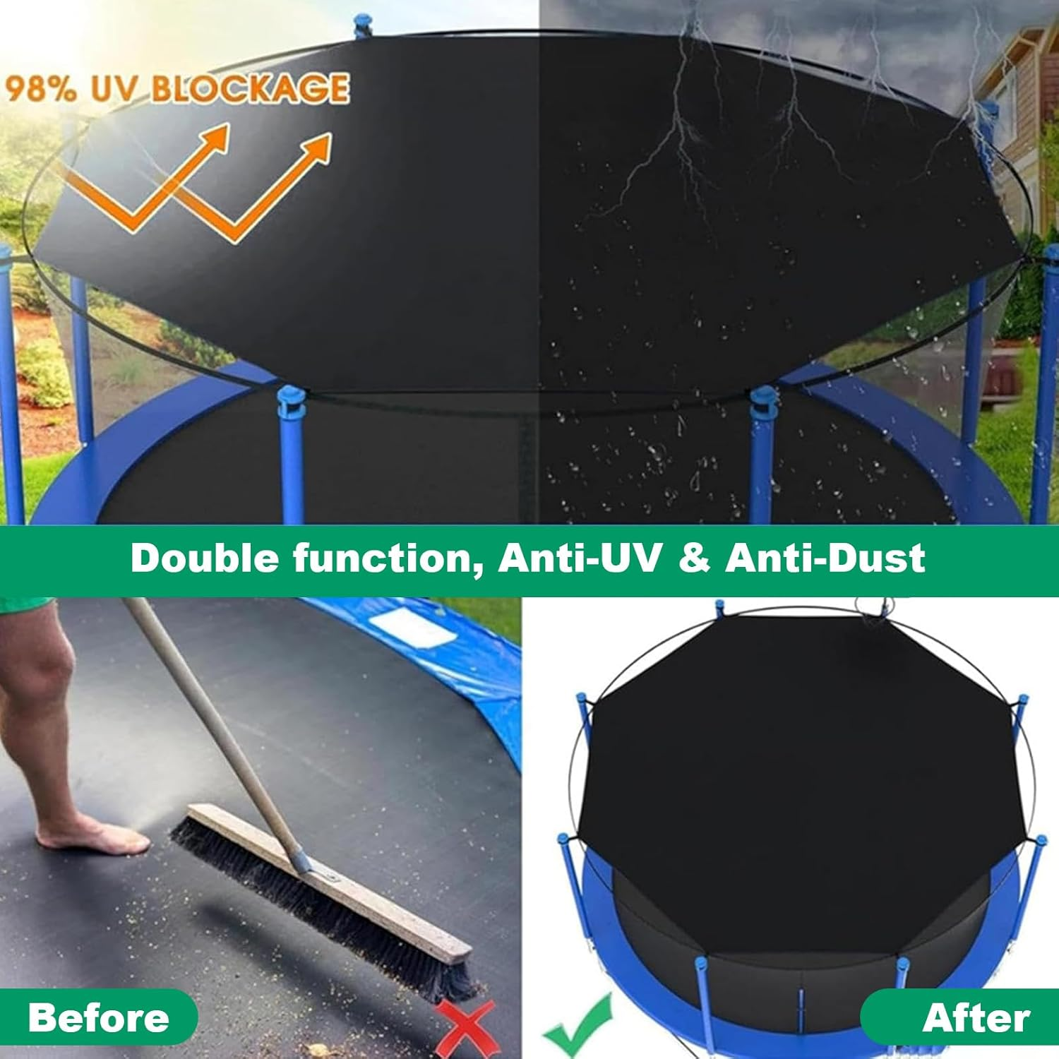 Trampoline Shade Cover, 12Ft Trampoline Tent Cover Trampoline Sun Protection Cover Sun Protection Trampolines Canopy, for Outdoor Anti-Uv Trampoline Accessories image number 4