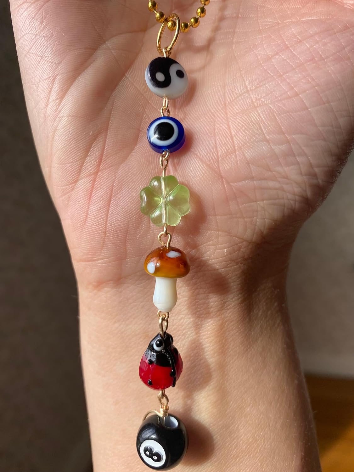 Evil Eye Car Hanging Ornament,Good Lucky Days Car Charm,8 Ball Mushroom Four-Leaf Clover Pendant for Car Rear View Mirror,Cute Boho Evil Eye Ladybug Yin Yang Symbol Car Decor Accessories image number 4
