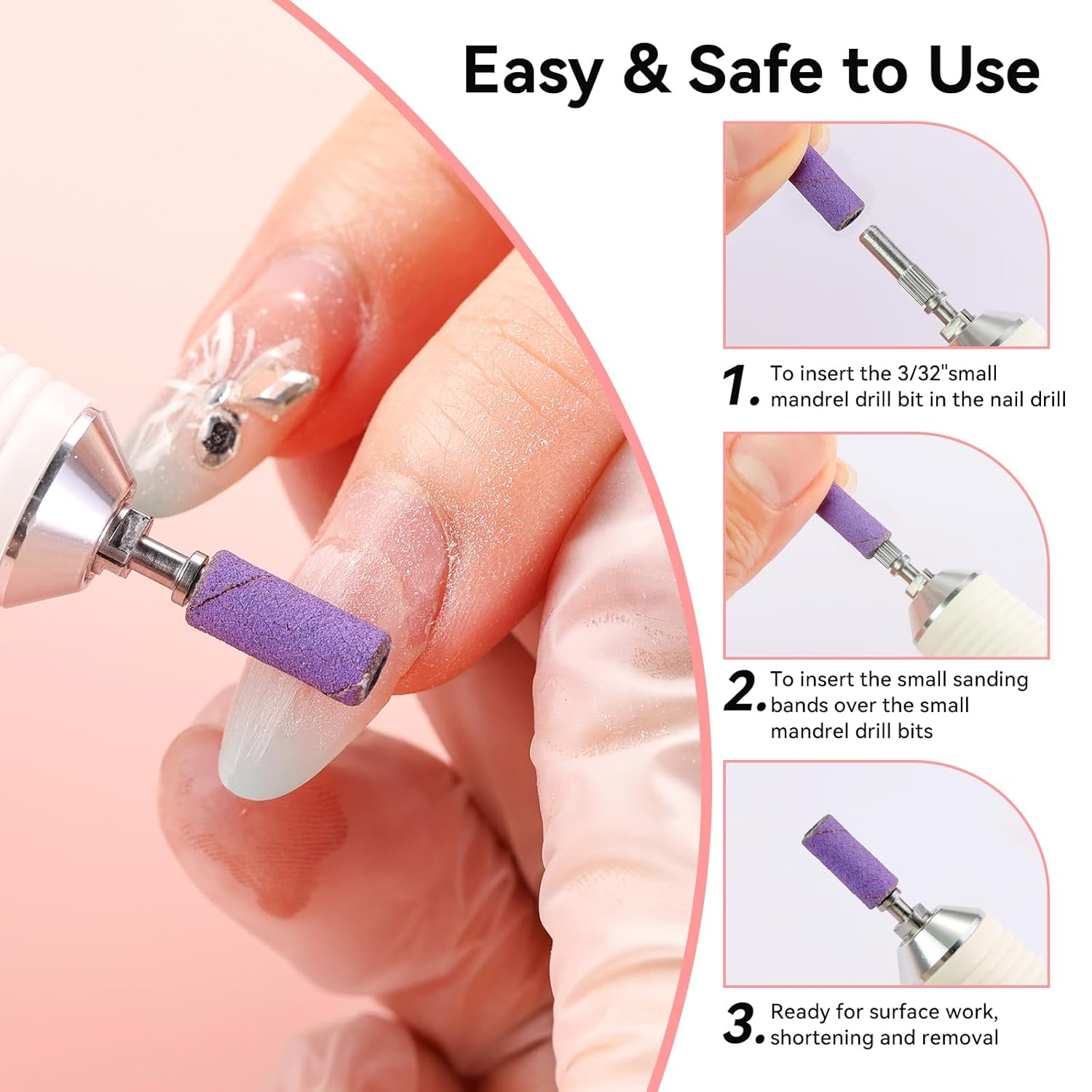 Makartt 100 Pcs Nail Drill Bits Sanding Bands for Nail Drill 4 Color Coarse Fine 80/120/180/240 Grit File Small Sanding Band with 3.1Mm Mini Mandrel Nail Bit Set for Acrylic Nails Gel image number 5