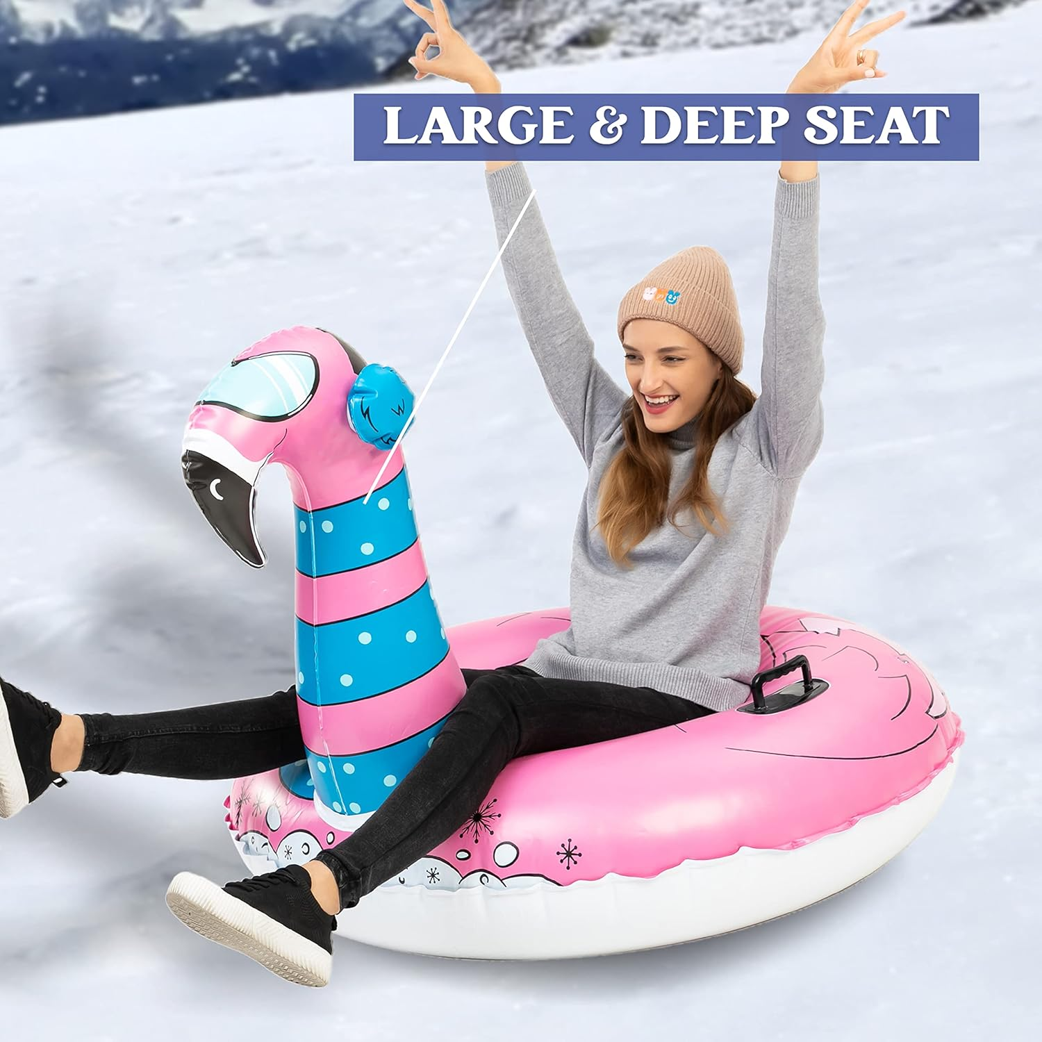 JOYIN 47&rdquo; Inflatable Snow Tube for Kids and Adults, Heavy-Duty Snow Tube for Sledding, Great Inflatable Snow Tubes for Winter Fun and Family Activities image number 4