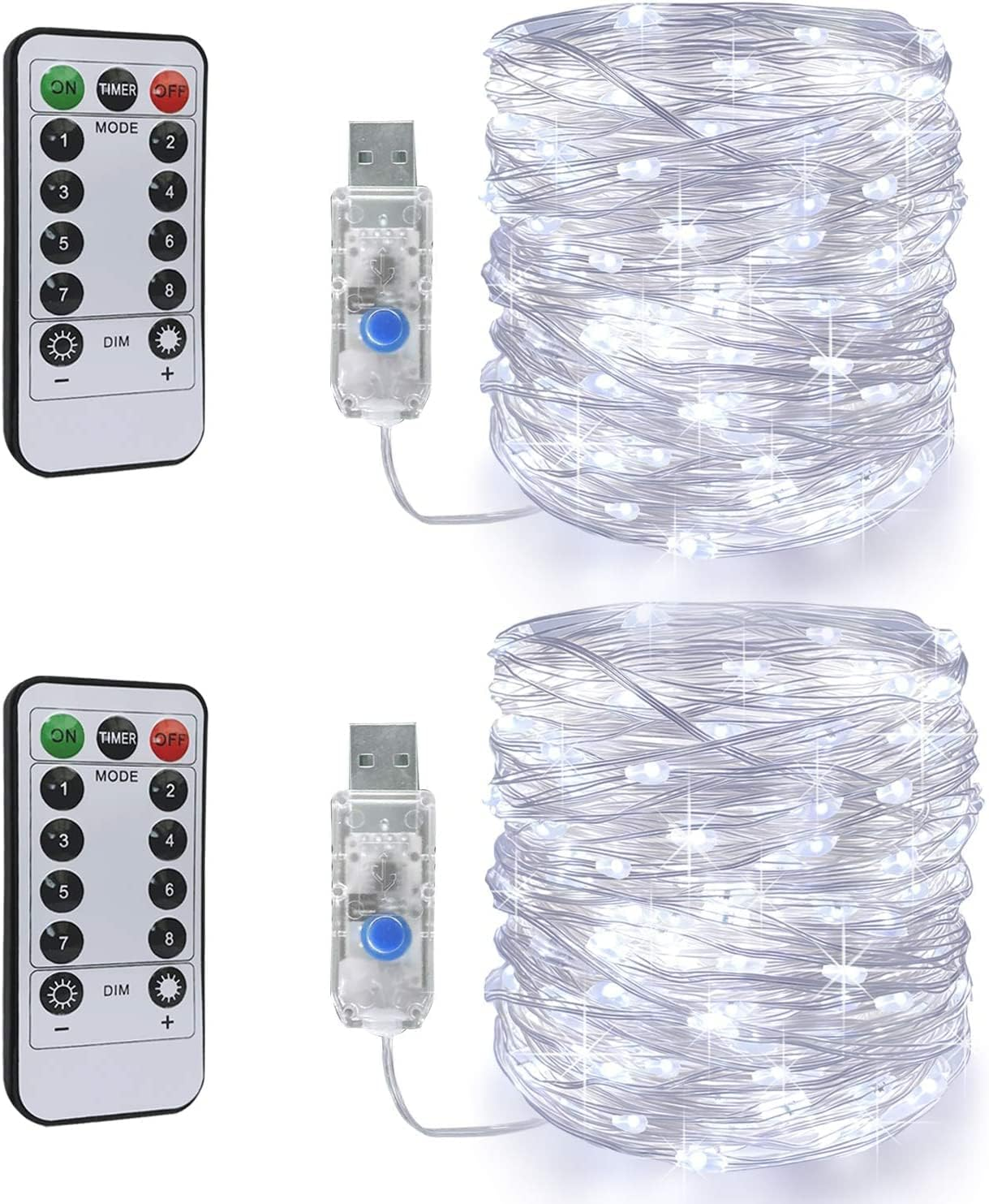 [2 Pack] QOCNAM Led String Lights, 10M 100LED String Fairy Lights USB Powered Copper Wire Lights with Remote Timer,8 Mode Waterproof for Christmas Bedroom Party Garden Wedding Decorative (Warm White)