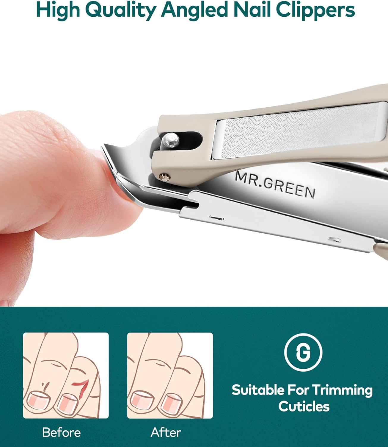 Nail Clipper with Catcher, Slanted Edge Nail Cutting Clippers Stainless Steel Fingernail and Toenail Cutter Trim with File for Men and Women image number 3