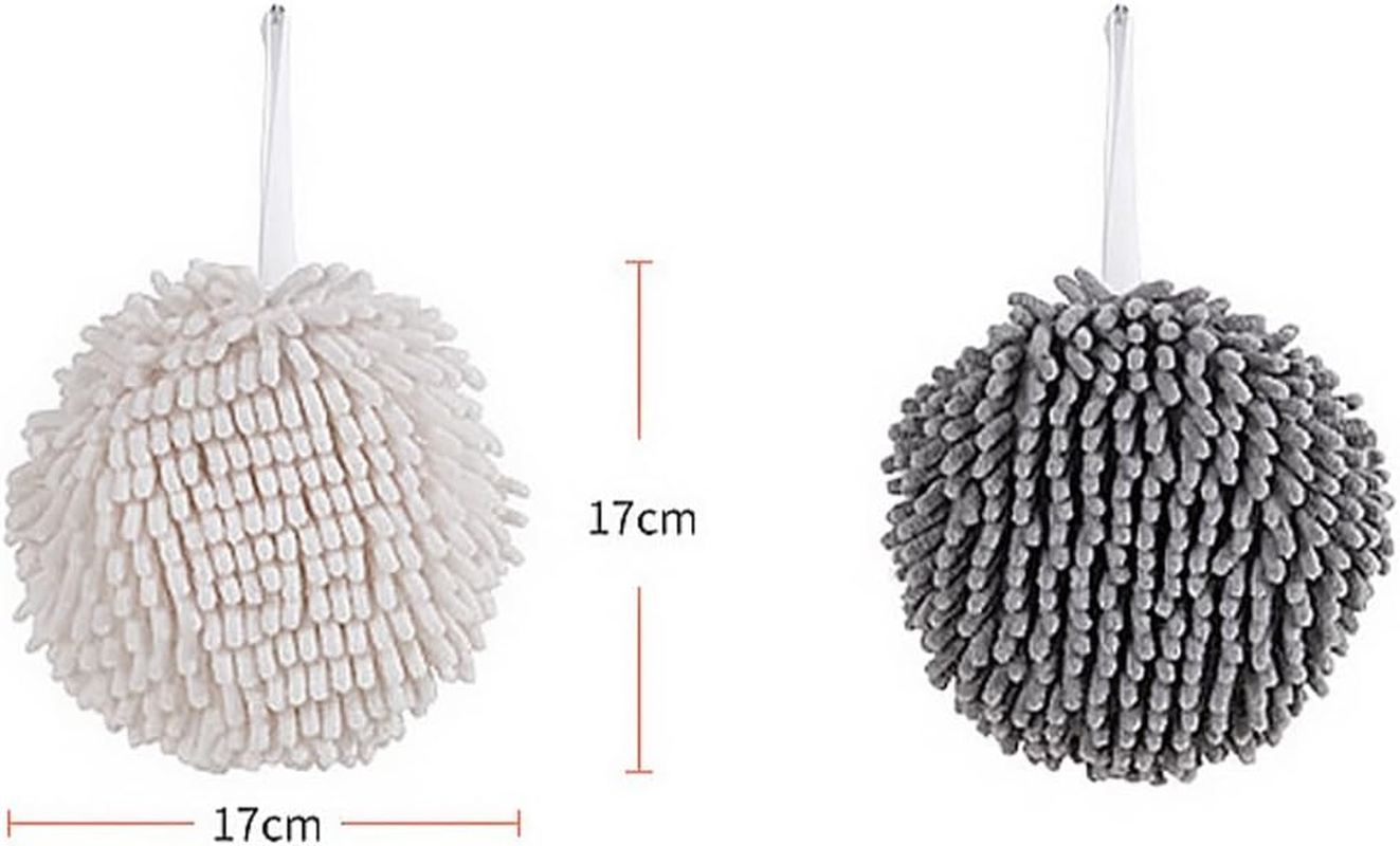 2 Pcs NUZAMAS Chenille Hand Towels Fuzzy Ball Towel White and Gray Fast Drying Handball Absorbent Soft Towel Hanging Towel for Kitchen Bathroom image number 1
