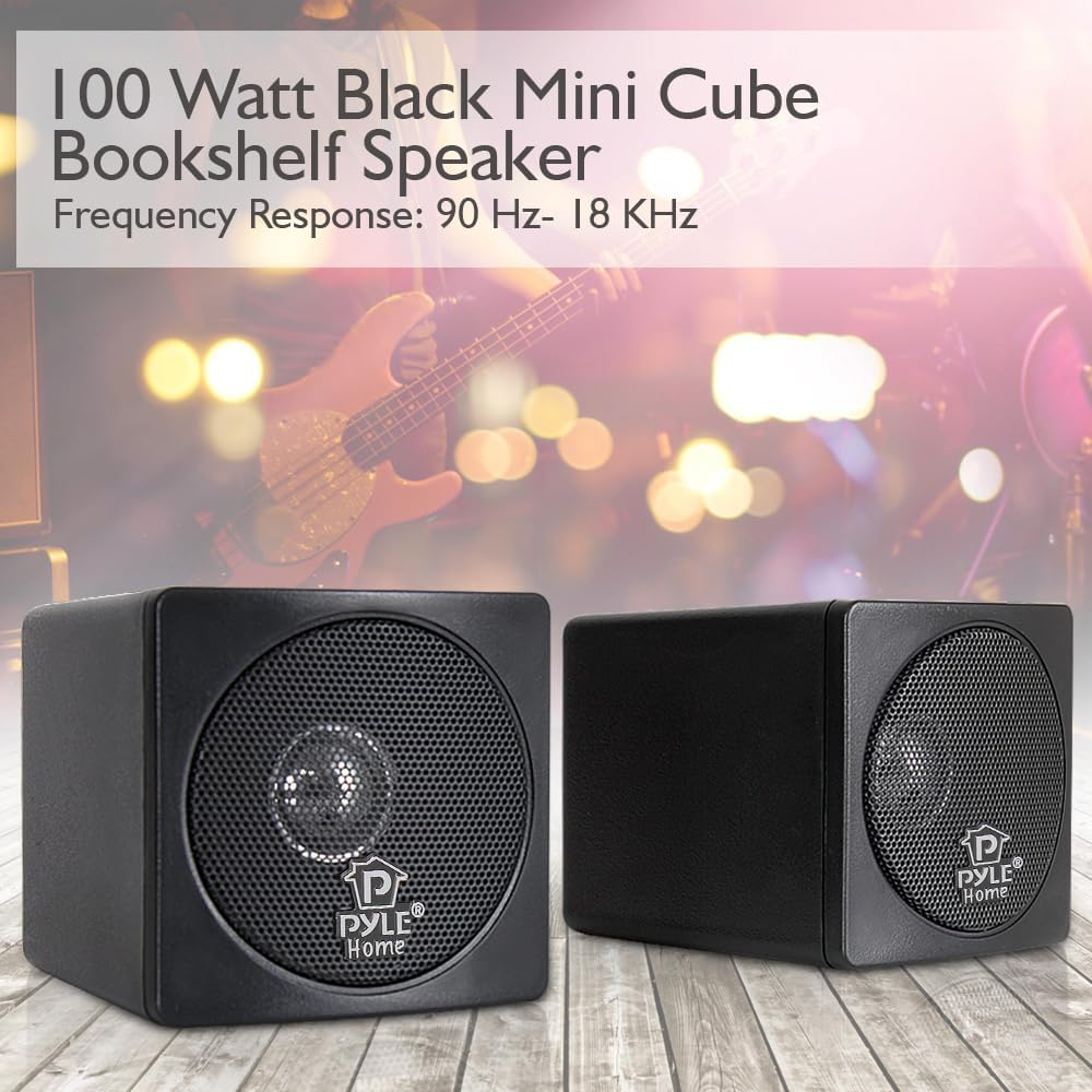 Pyle Home PCB3BK 3-Inch 100-Watt Mini Cube Bookshelf Speakers - Pair (Black) (Pair)