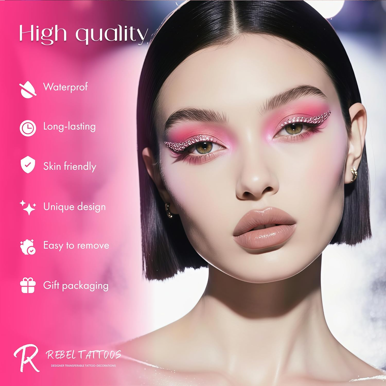 Rebel Tattoos Self-Adhesive Euphoria Eye Hair Face Gems Jewels Rhinestones, Waterproof Reusable Face Jewels Stick for Women Makeup, Violet Crystal Transfer Tattoo for Festival Party (Eyeliners) image number 4