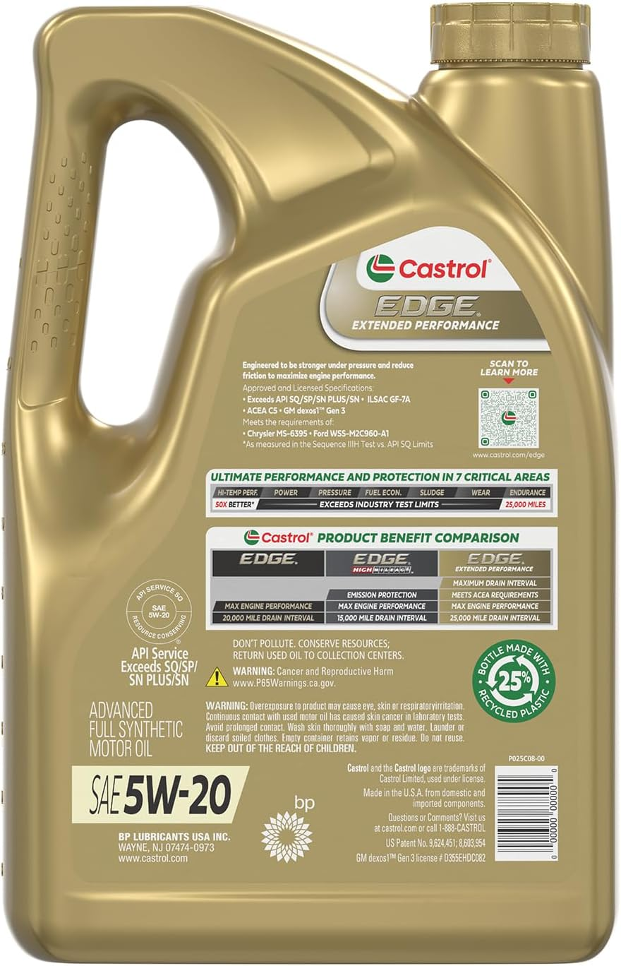 Castrol 1598EF Edge Extended Performance 5W-20 Advanced Full Synthetic Motor Oil, 5 Quart image number 1