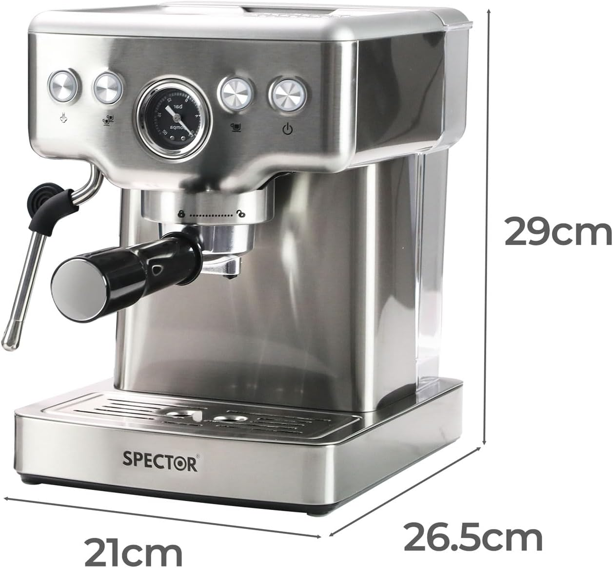 Spector Coffee Machine Espresso Latte Cappuccino Capsule Drip Coffee Maker Bean Grinder, LCD Pre - Soaking Feature - Steam Milk Frother 20 Bar Stainless Steel(21Cm X 26.5Cm X 29Cm, Silver) image number 4