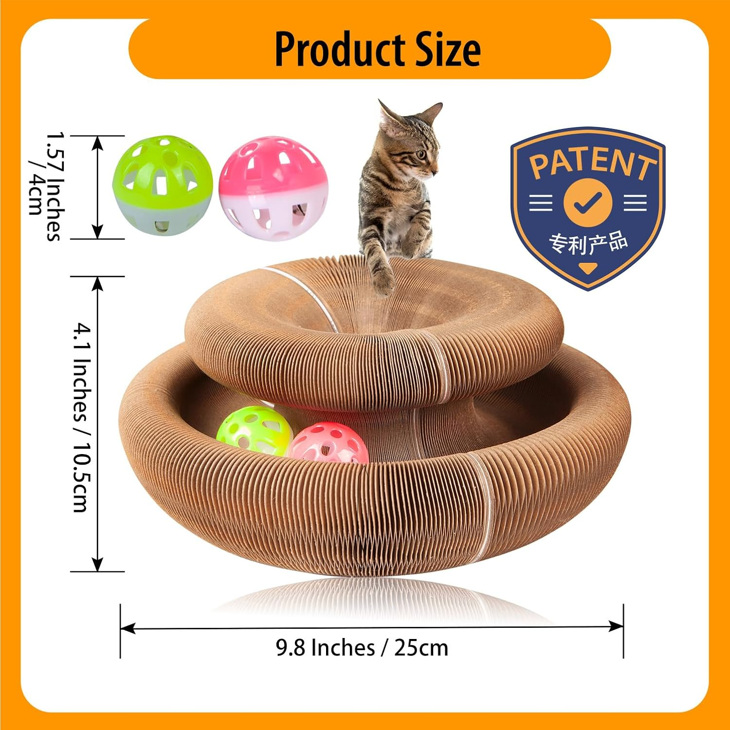 Bonitacrylic 2 PCS Kitty Kurlz Cat Toys, Magic Accordion Scratching Board, Interactive Organ Toy with One Balls, Enrichment Scratcher Mat for Kitten Bed Made of Cardboard image number 1
