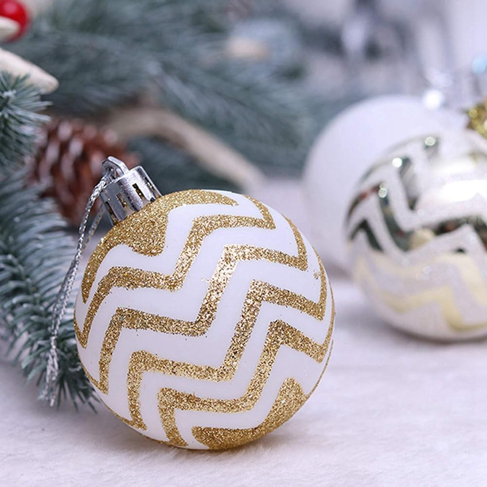 30PCS Christmas Balls,60Mm Gold&White Painted Shatterproof Festive Wedding Hanging Ornaments Christmas Trees Decoration Easy Install image number 2