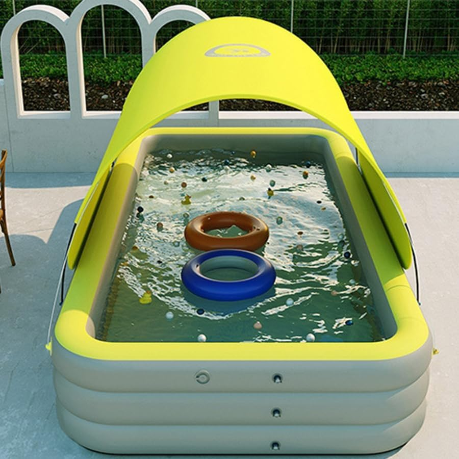 7FT Large Inflatable Pool with Canopy - Kiddie Pool, Ball Pit, Foldable, Family, Easy Set, Snapset Pool, Blow up Swimming Pool for Kids, Adults - Sun Shade - for Backyard, Outdoor Water Play image number 6