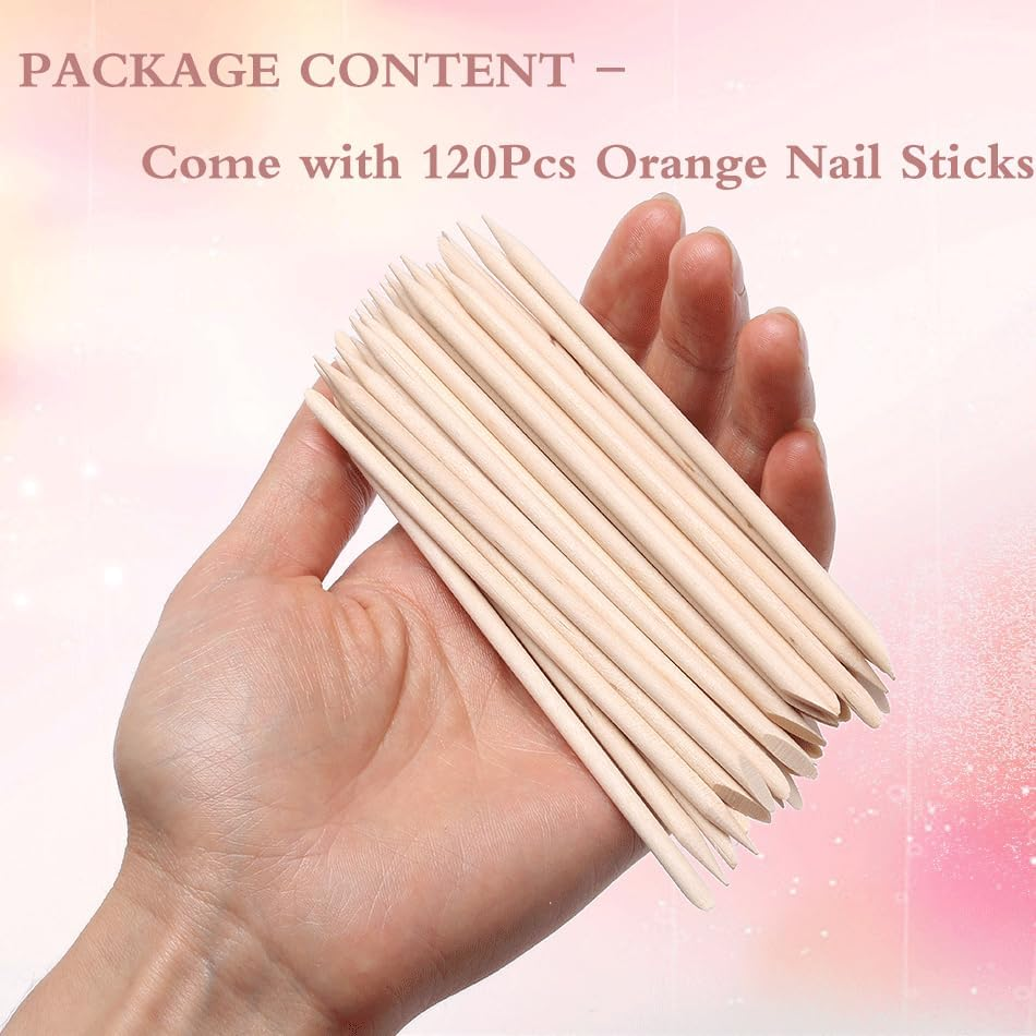 120 Pcs Orange Sticks for Nails - Borogo Orange Wooden Nail Sticks Double Sided Multi Functional Cuticle Pusher Remover Manicure Pedicure Tool image number 4