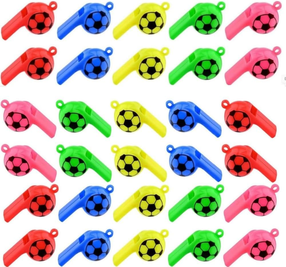 30 Pcs Children'S Whistle with Lanyards, Coaches Referee Whistles, Soccer Pattern Training Sports Whistle, Emergency Safety Whistle, Whistles for Coache, Referee, Teacher image number 1