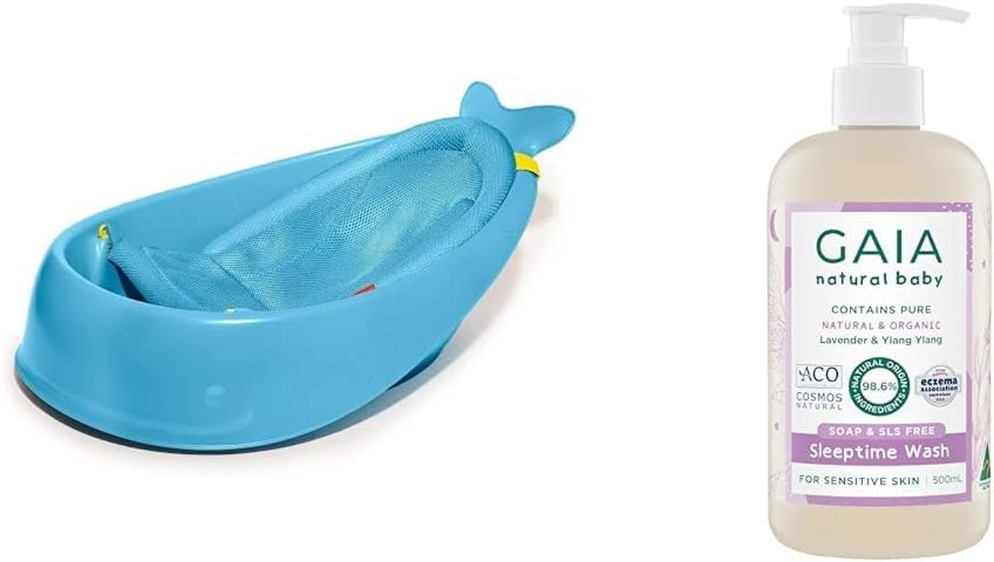 Skip Hop Moby 3 in 1 Baby and Toddler Bath Tub, Blue and Gaia Natural Baby Sleeptime Wash