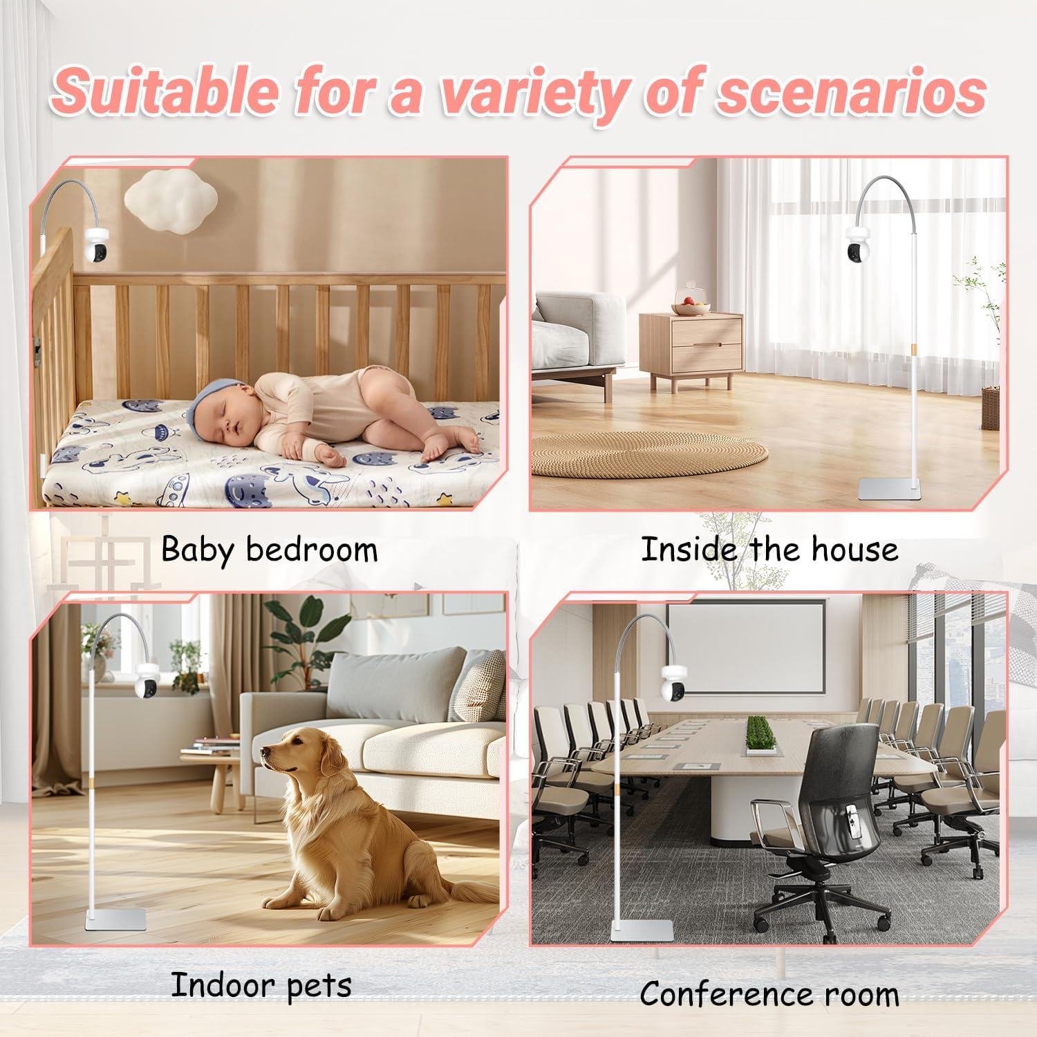 Baby Monitor Floor Stand Holder Compatible with Infant Optics DXR-8 Pro, Motorola, VAVA, Owlet, Arlo & Others with 1/4" Screw Mount, Adjustable Height Stand Holder, Universal & Fixed Safety Mount image number 1