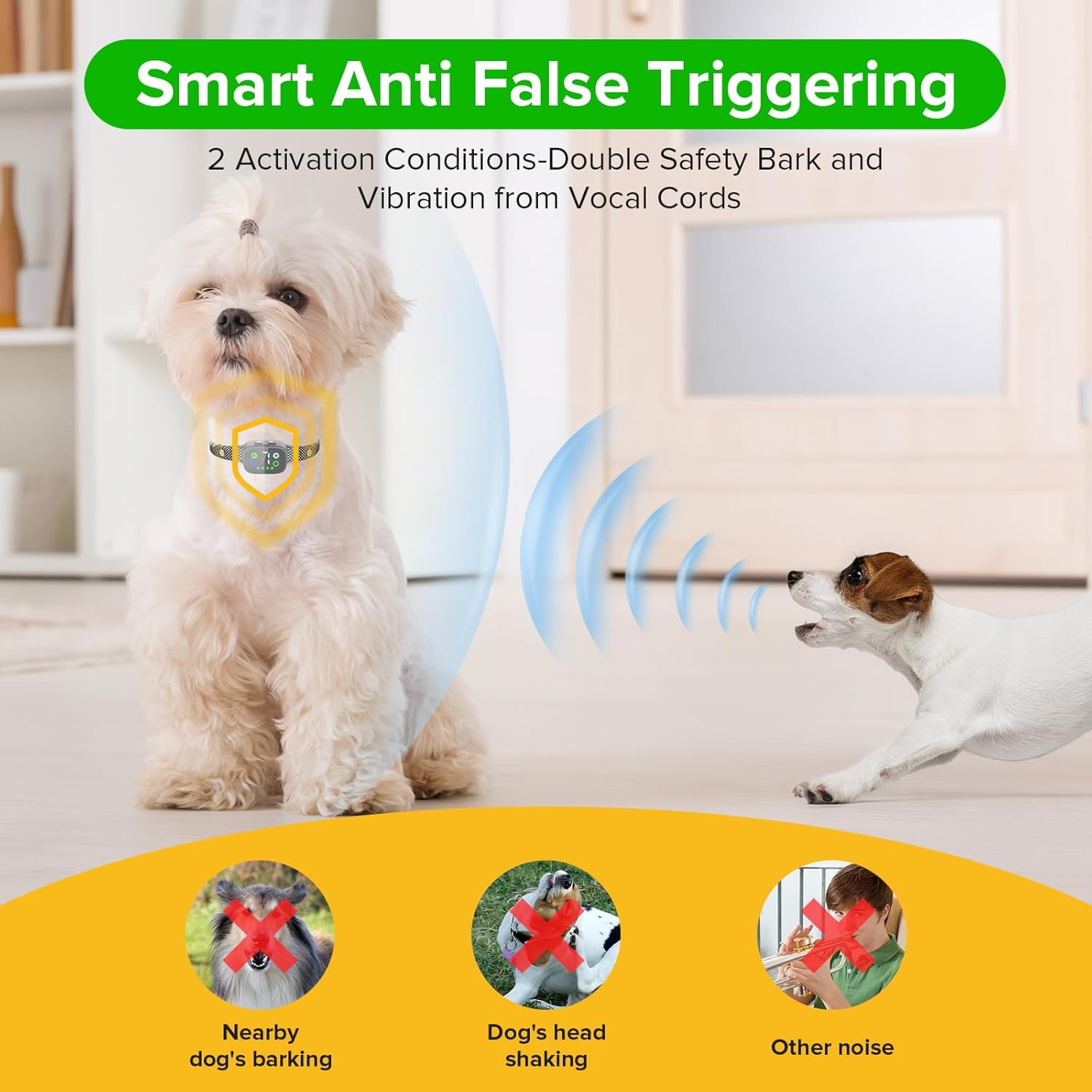 MASBRILL Small Dog Bark Collar, Smart anti Bark Collar for Small Dogs Bark No Shock & Rechargeable, Control Device with Adjustable Sensitivity and Intensity Beep Vibration Bark Collar (Black) image number 3