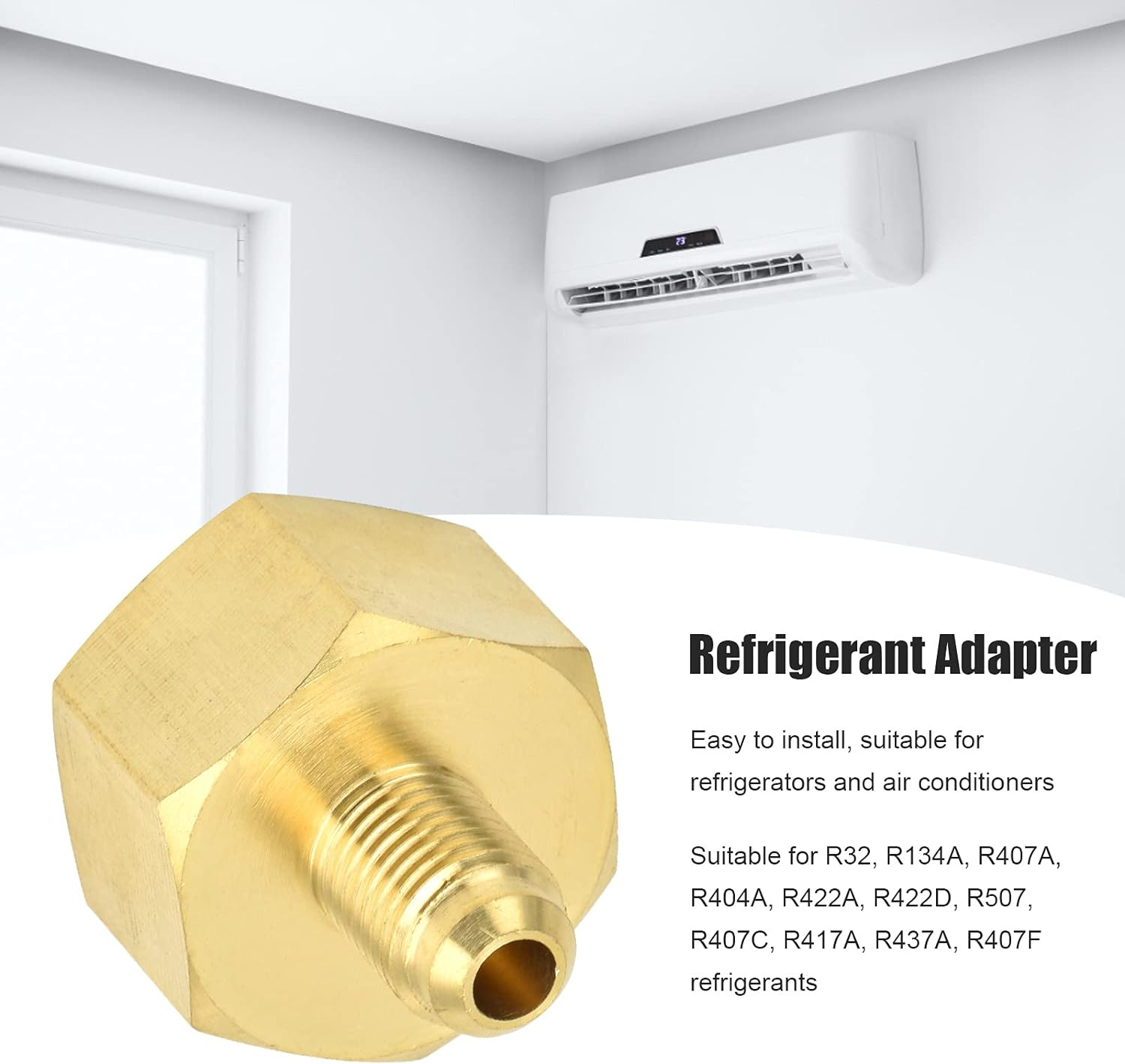 R134A Brass Refrigerant Tank Adapter,R32 Fitting Adapter W21 to 1/4SAE Air Conditioning Refrigerant Adapter Vacuum Pump Adapter Air Conditioning Accessory,Perfect for Efficient Refrigerant Filling image number 1