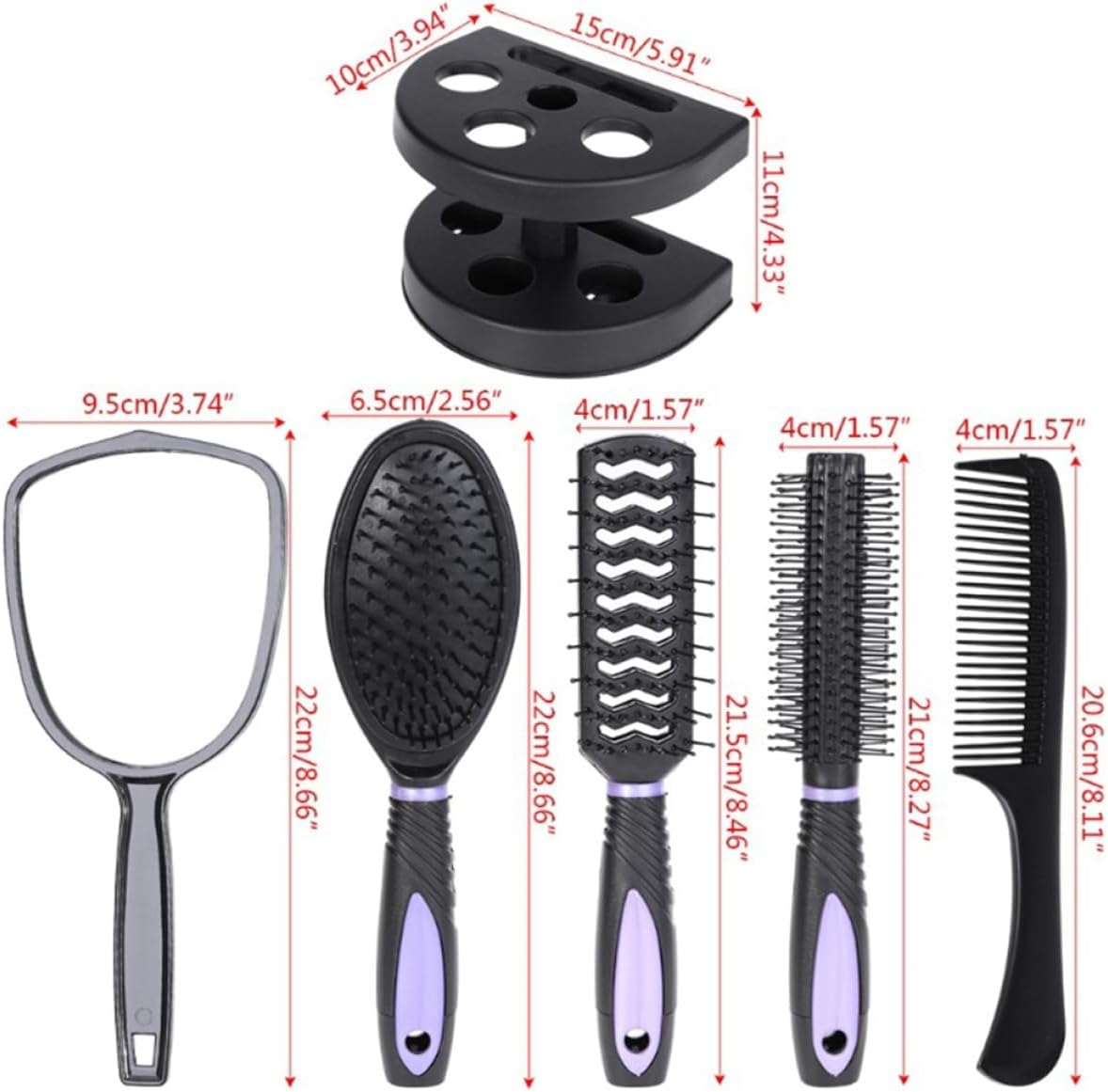 ERINGOGO 5Pcs Professional Hair Salon Kit Hair Comb Mirror Detangler Brush Mens Hairbrush Styling Tools No Static Compact Easy to Carry image number 5