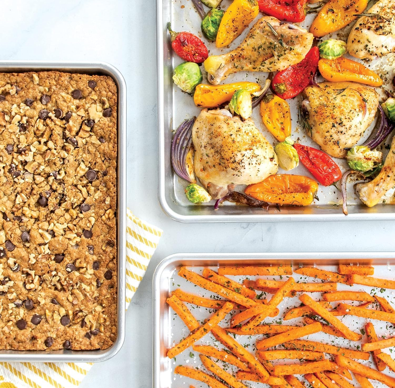 LH-3 Piece Baking Sheet Set, Stainless Steel Cookie Sheet Baking Sheet, 9/12/16 Inch, Non-Toxic & Heavy Duty & Easy to Clean 16 * 12 * 9 Silver