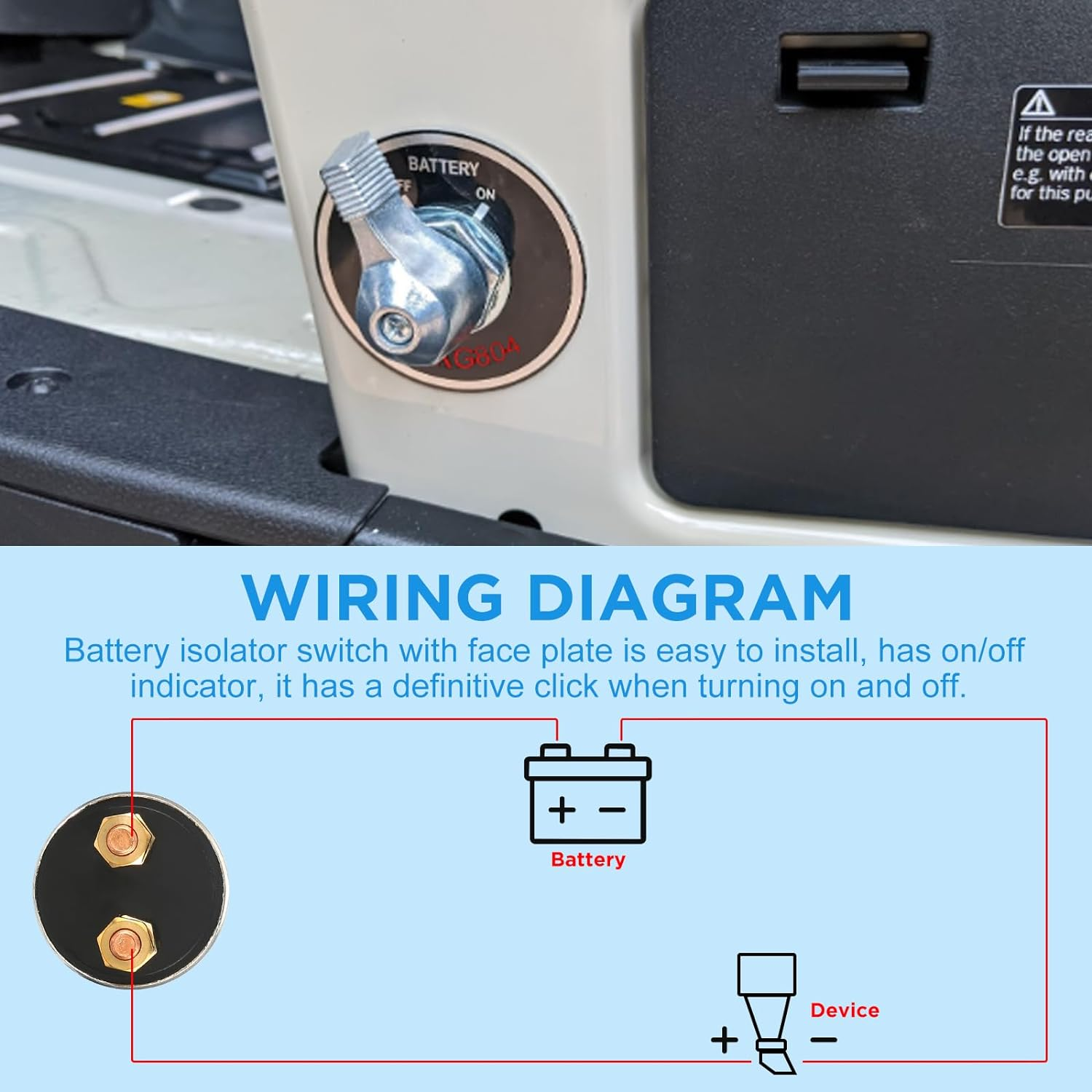 High Current Master Battery Disconnect Switch, 12V-48V Heavy Duty Battery Isolator Switch with Face Plate, 300A Waterproof Marine Battery Shut off Switch for RV Marine Boat Vehicle Truck