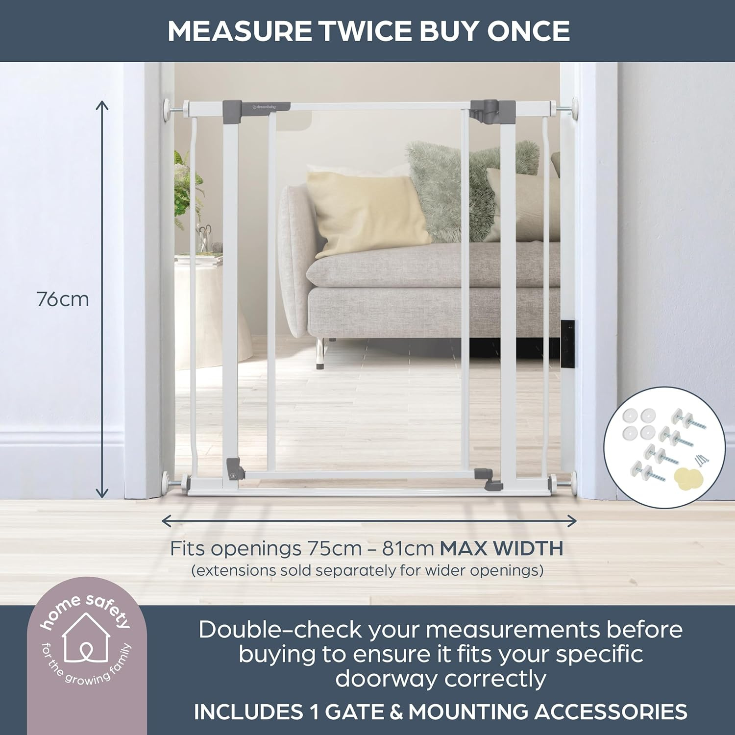 Dreambaby Clear Panel Low-Step Baby Security Gate, Fits Openings 75-81Cm, 76Cm Tall image number 4