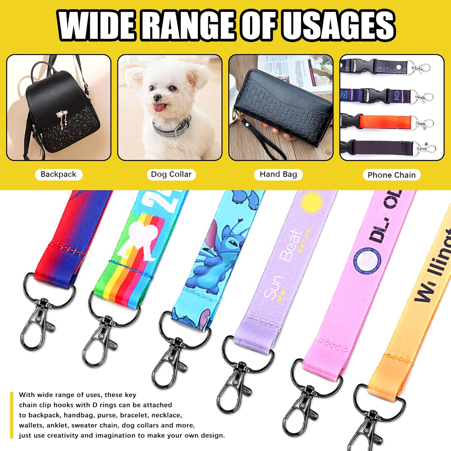 Mardatt 100 PCS 3 Colors Hardware Buckles Kit Including D-Ring, Triangle Slide Square Rings Magnetic Snap Swivel Clasp Hooks, Black image number 1