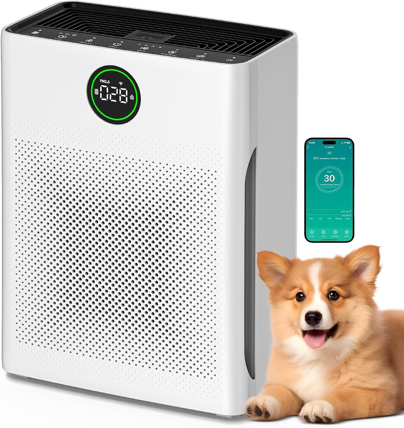 Yildue Smart Air Purifier for Bedroom,Air Purifiers for Home Covers up to 204M&sup2;, with HEPA & Carbon Filters, Remove 99.97% Allergens Pet Hair Dander Smell Pollen,Cadr 300 M&sup3;/H, Quiet 25Db Sleep Mode image number 4