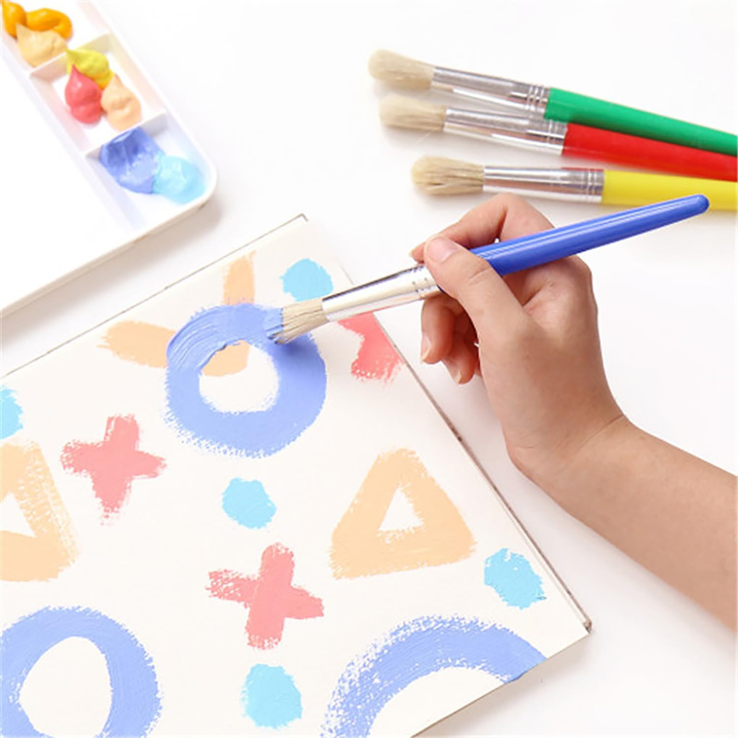 Kids Paint Brushes Set, 16 PCS round and Flat Preschool Brushes for Washable and Acrylic Paint image number 3