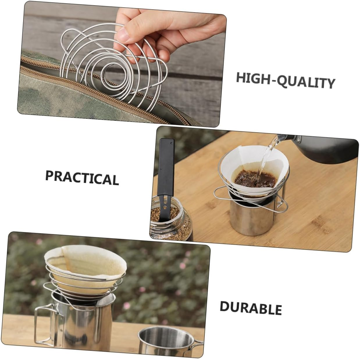 Homoyoyo Stainless Steel Coffee Funnel Large Size Coffee Dripper Filter Cup Folding Reusable Practical Filter for Manual Brewing and Tea Slag Suitable for Home and Travel Use