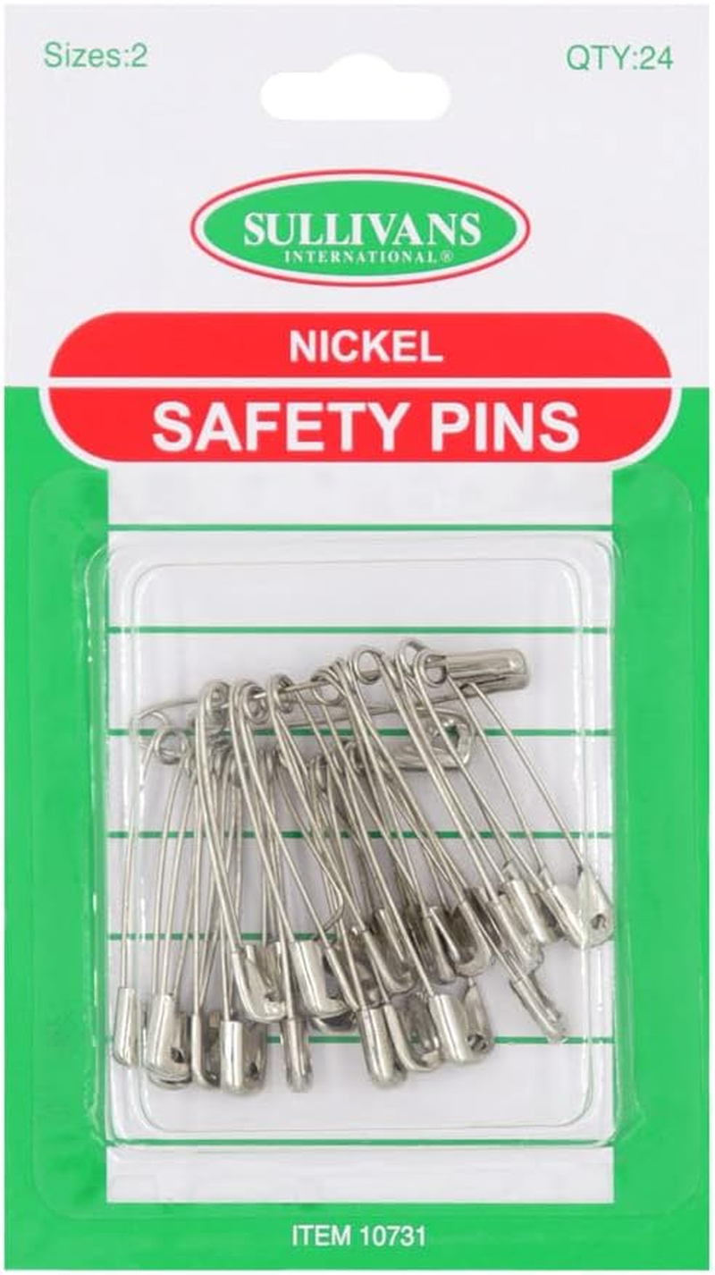 Sullivans Safety Pins 24 Pieces, Assorted Size, Silver