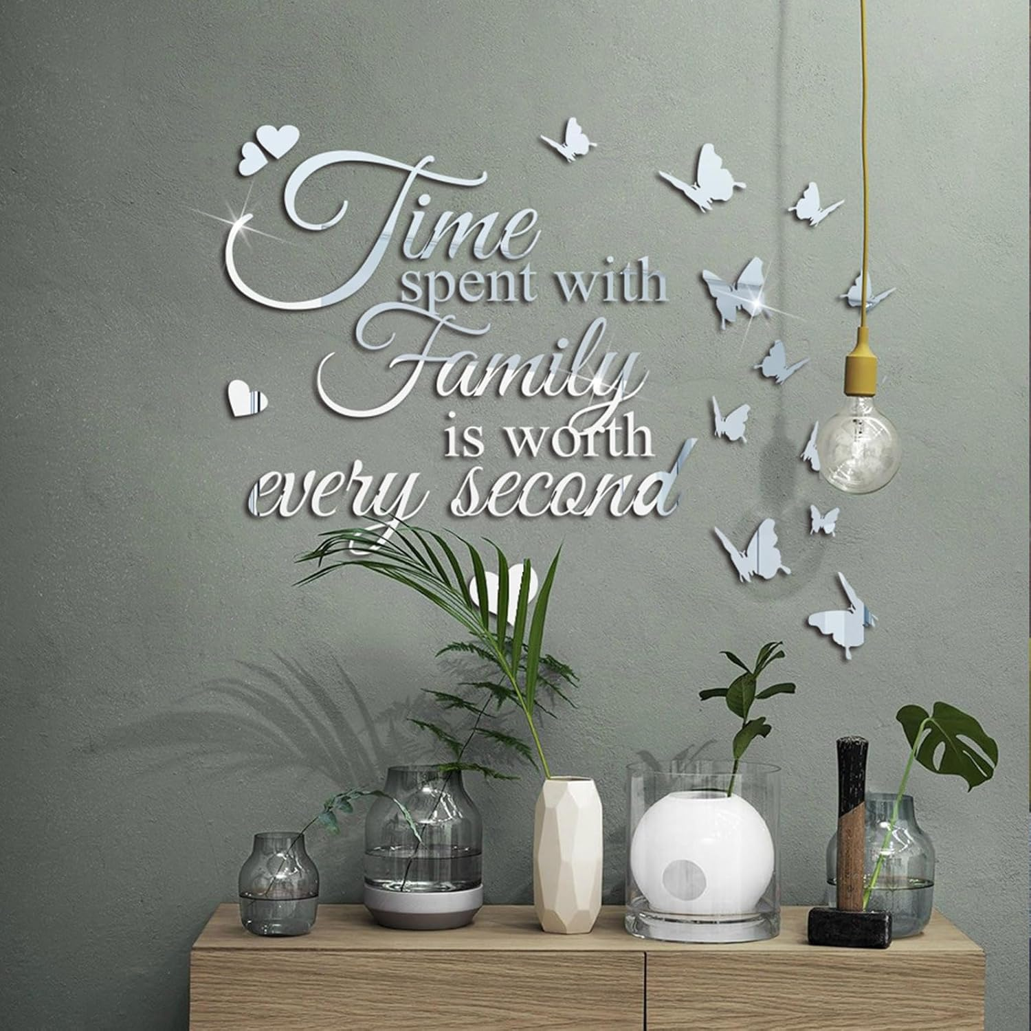 Fkereg Time Spent with Family Is Worth Every Second Mirror Wall Decal, 3D Acrylic Butterfly Wall Stencils Peel and Stick, Vinyl Wall Stickers Motivation Lettering Saying Wall Art Home Decor, Gold - Silver image number 5