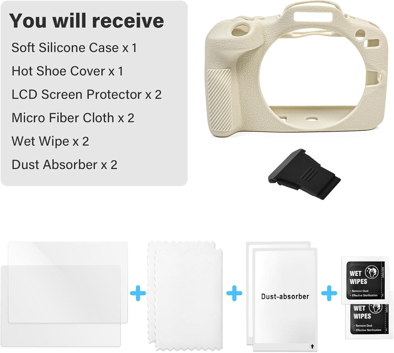 VOVMOEYA EOS R100 Camera Case Accessories Kit - Silicone Protective Case for Canon Eos R100 & LCD Screen Protector for Canon R100[2 Packs] & Camera Hot Shoe Cover for R100 image number 1