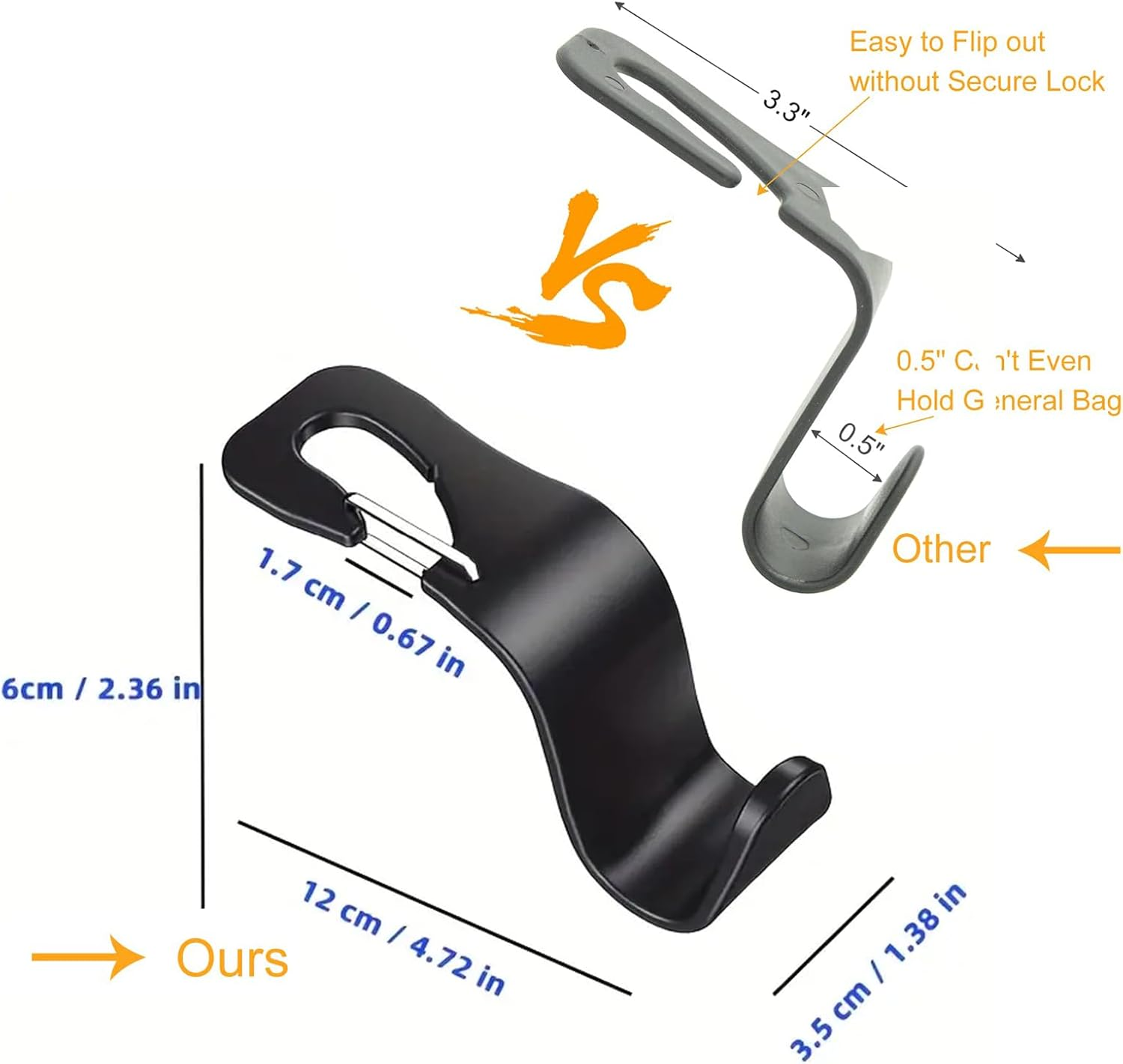 4-Pack Car Back Seat Headrest Hooks, Stylish Back Seat Hanger for Car Handbag Clothes Coats Grocery Bags, Car Interior Accessories