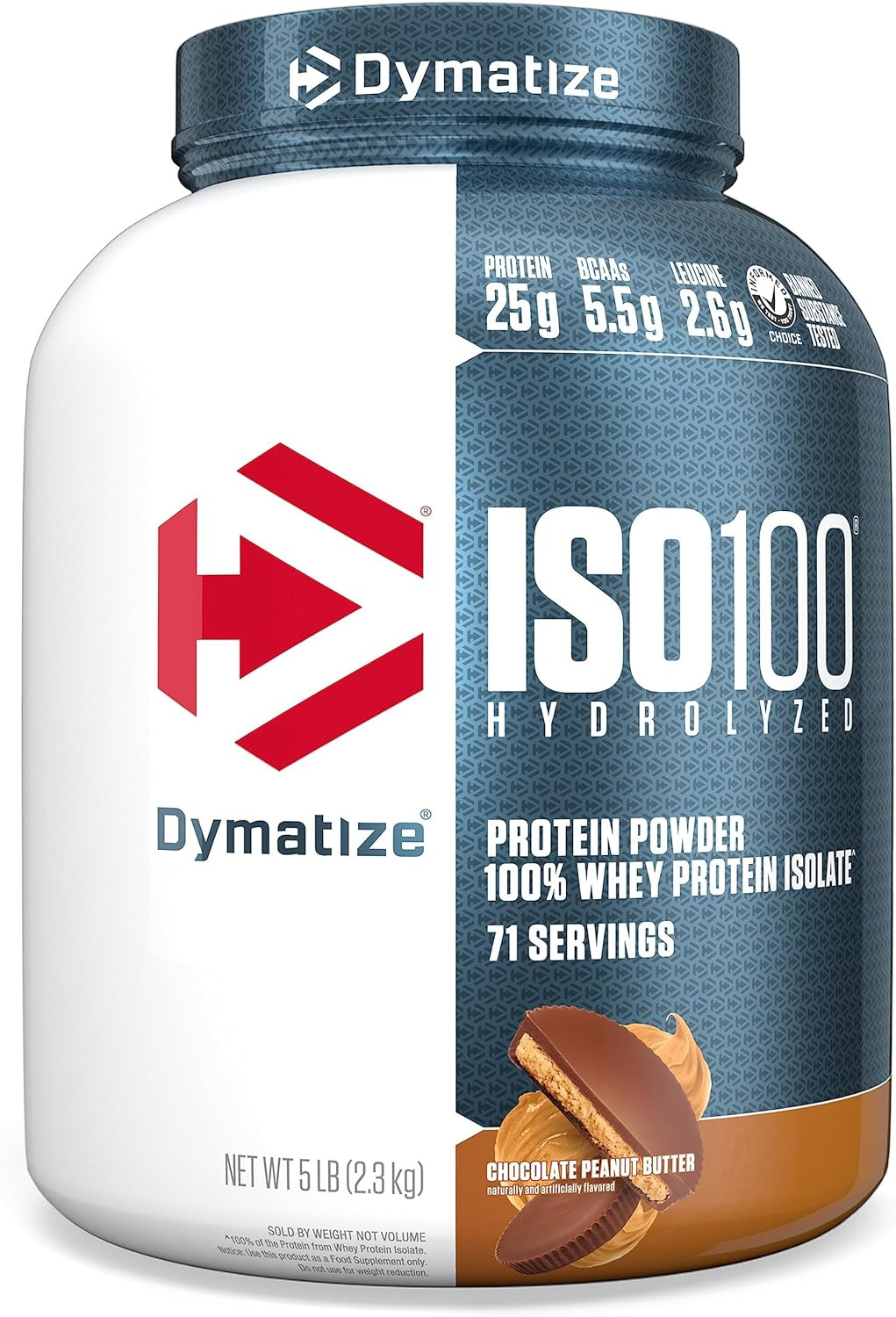 Dymatize ISO100 - 100% Hydrolyzed Whey Protein Isolate - Chocolate Peanut Butter, 5Lbs/2.3Kg