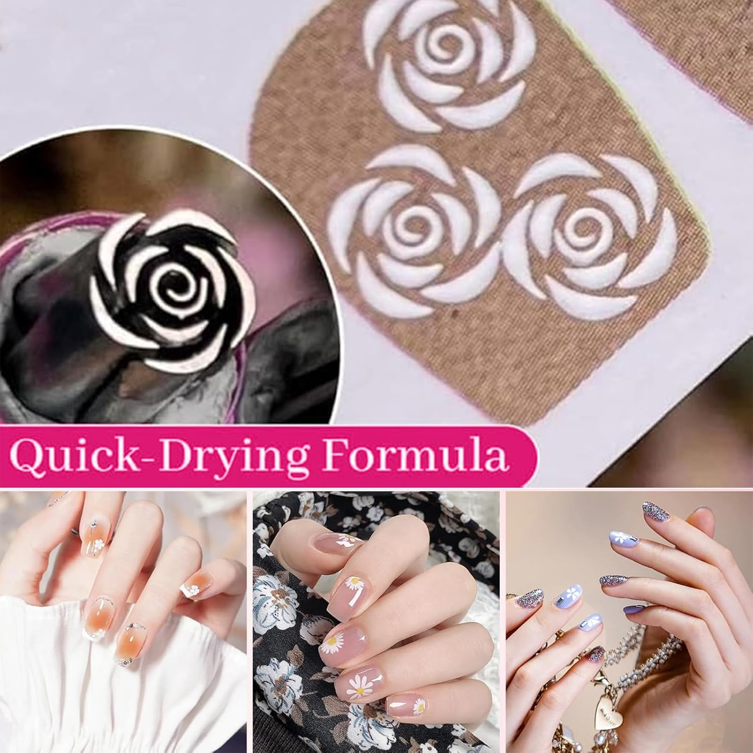 TELAIN Set of 10 Nail Art Flower Stamp Pens - DIY Nail Art Stamp Pen Tool Set, Dotting Tools for Creative Nail Design image number 3