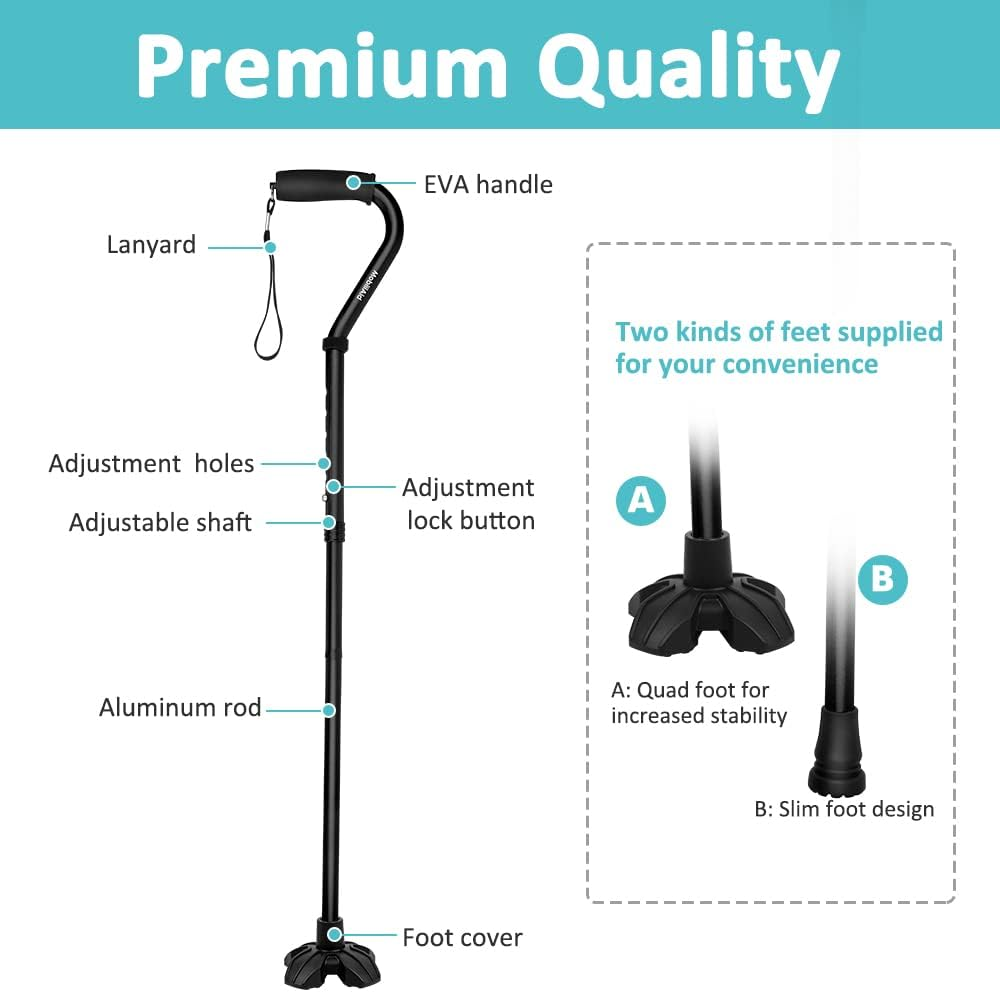 Extra Stable Walking Stick for Seniors - Offset Walking Cane - Foldable/Folding Walking Stick - Lightweight, Adjustable Height - Ergonomic Grip - Ideal Walking Sticks for Elderly image number 1