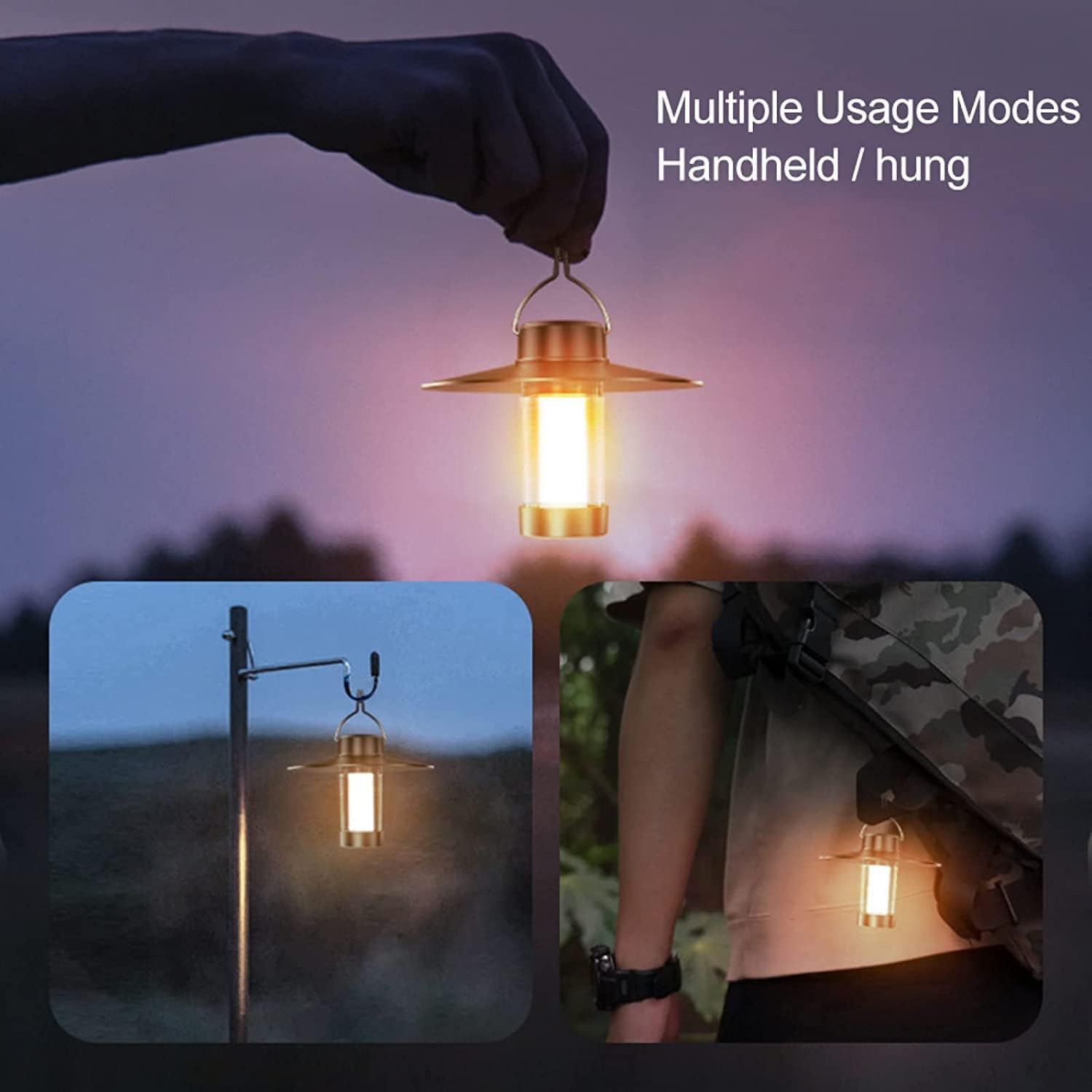 EZONEDEAL Camping Lantern, Outdoor Rechargeable Camping Lamp Lantern with Magnet Lampshade Tripod Fast Charging, Emergency Survival Lightweight Portable Tent Light, Warm Light image number 2