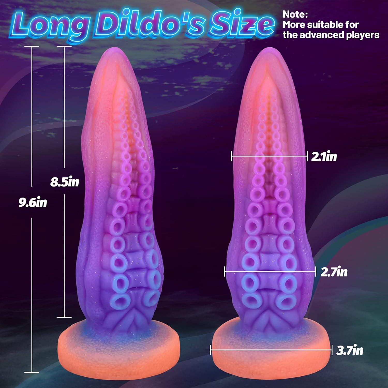 9.6" Tentacle Realistic Dildo Luminous Octopus Dildo, Huge Silicone Dildo Plug with Strong Suction Cup Fantasy G-Spot Monster Dildo Adult Sex Toy for Men & Women Hands-Free Play image number 2