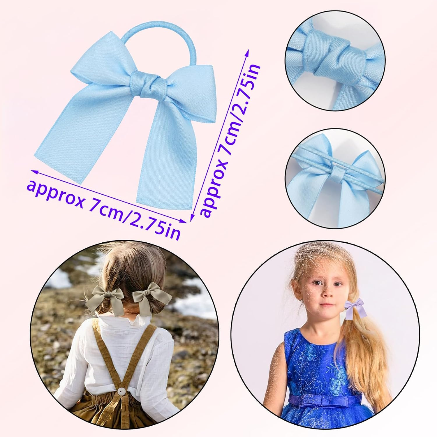 14 PCS Toddler Hair Bows Set - Ribbon Bows for Girls, Elastic Hair Ties, Pigtail & Ponytail Accessories, Colorful Rubber Bands for Toddlers image number 2