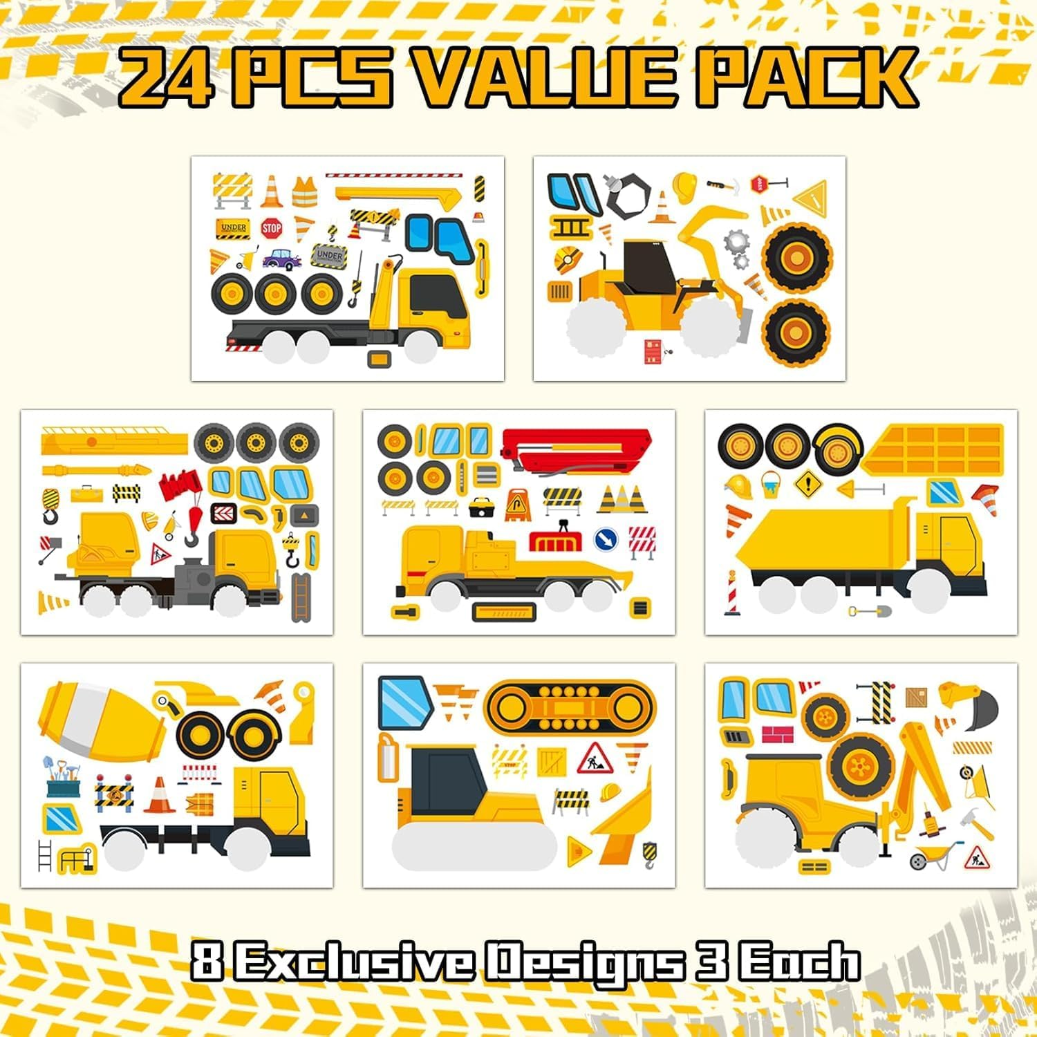 Chengruiy 24 Sheets Construction Truck Stickers for Kids, DIY Educational Crafts, Create Custom Vehicles, Car Themed Favors, STEM Learning Toys for Toddlers Creative Play Activity Kits image number 4