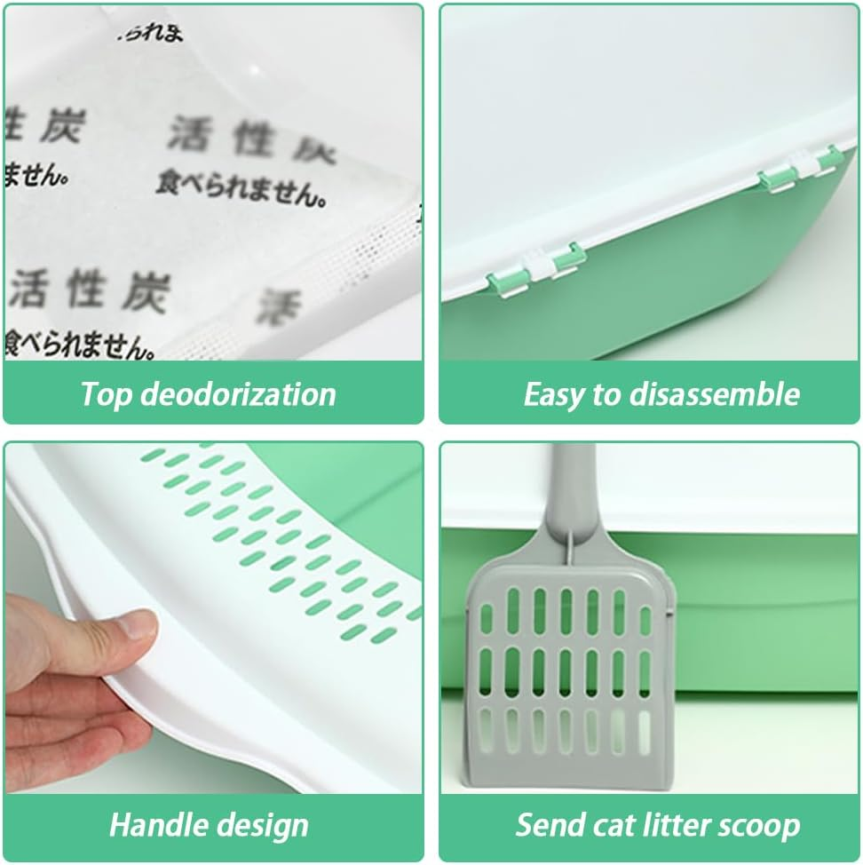 Cat Litter Box, Enclosed and Covered Cat Toilet,Portable Removable Cat Litter Tray,Nti-Splashing Cat Toilet,For Kittens for Small and Medium Cats, (Grey/Green) (Green) image number 1