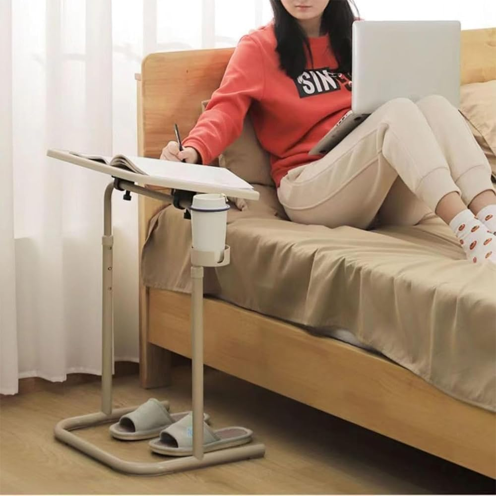 MTSDM Adjustable Laptop Table with Cup Holder, Mobile Standing Desk Table Adjustable Height Office Computer Stand, Suitable Side Table for Tablets, Writing Desks, Tilt and Height Adjustable image number 6