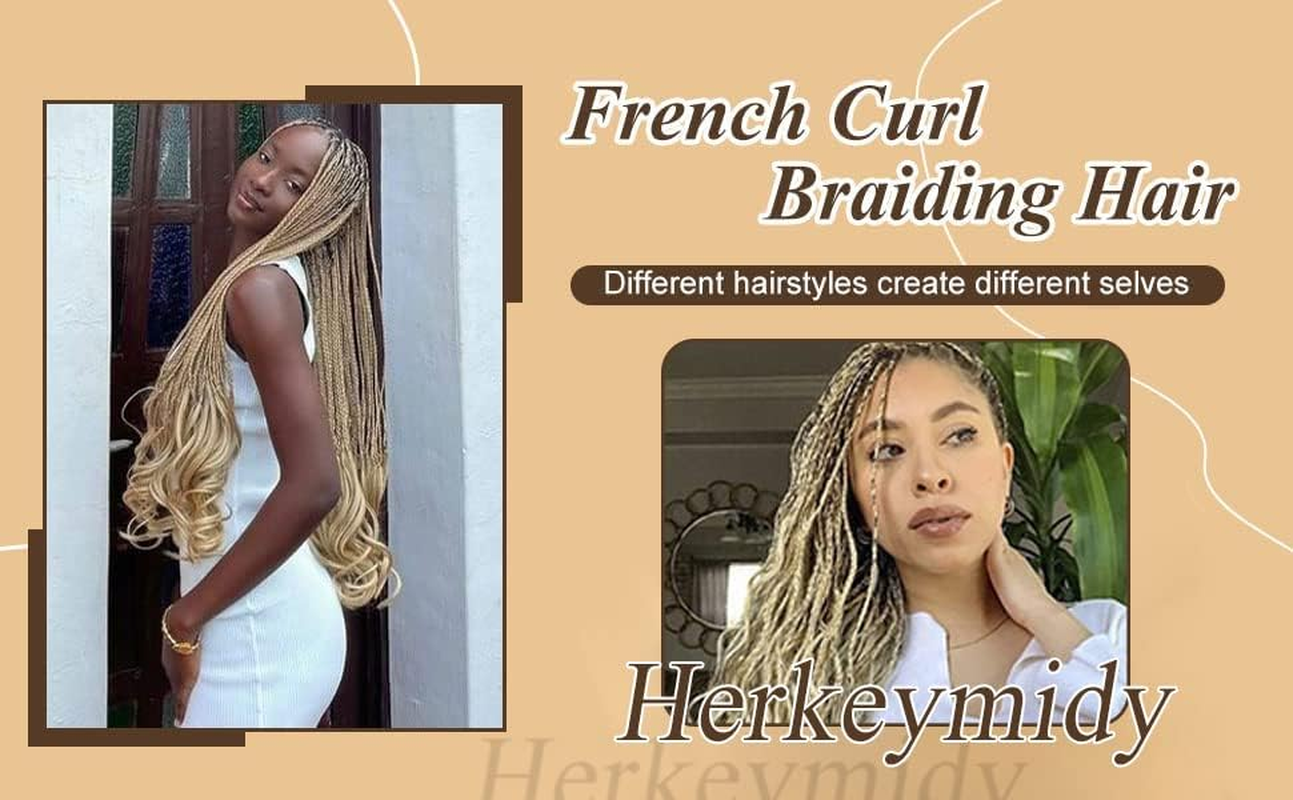 Herkeymidy French Curly Braiding Hair 24 Inch Loose Wavy 8 Pack Bouncy Braiding Hair Extensions 75G/Pack French Curly Synthetic Hair Extensions(P27/613) - P27/613 image number 3