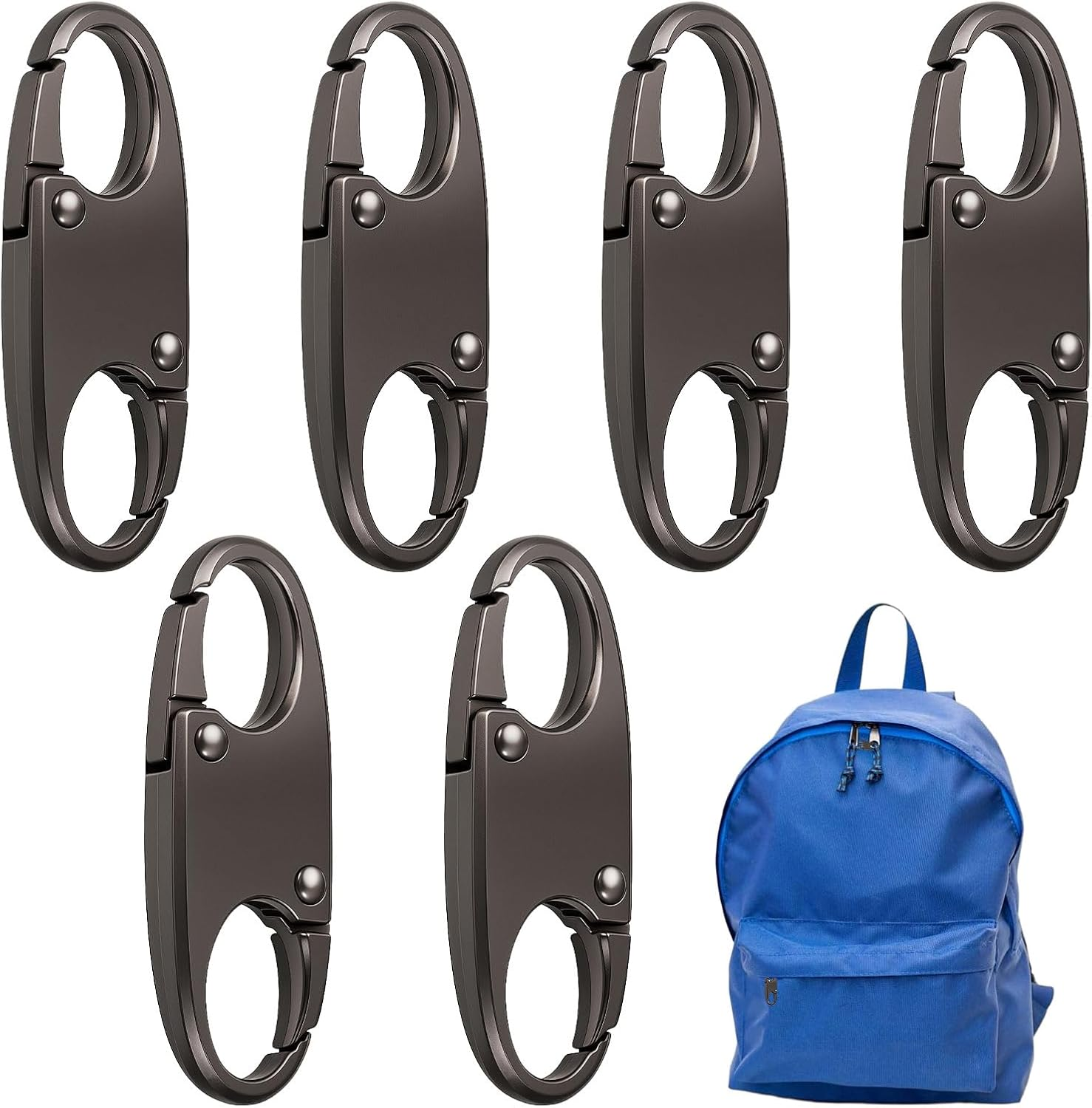 Zipperlock anti Theft, 6Pcs Zipper Pull Replacement, Zipper Pulls, Zipper Clip Theft Deterrents, Backpack Zipper Lock Keep the Zipper Closed, Double Zipper Pull Replacements(Gun Color) image number 2