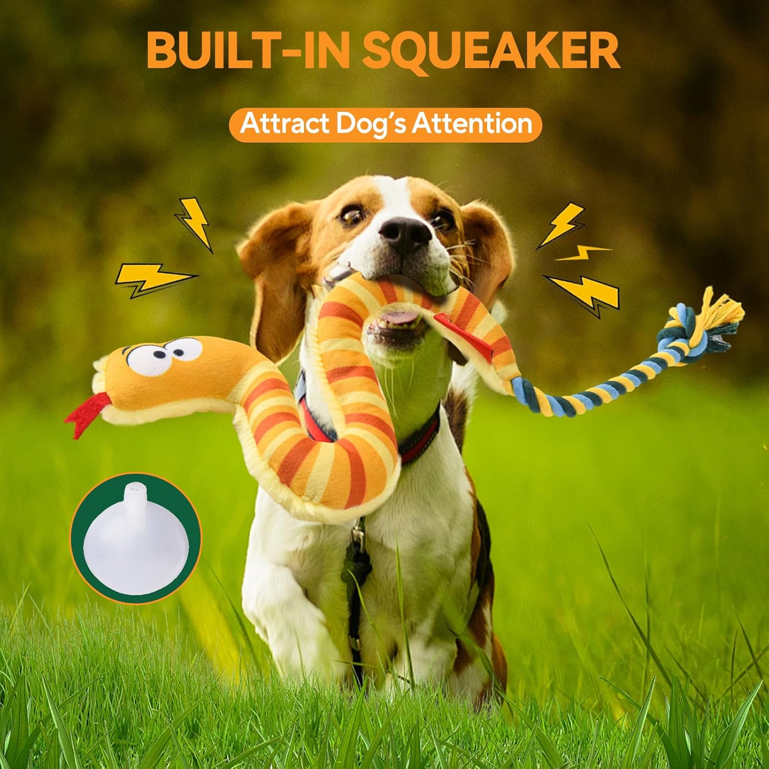 AUSCAT Squeaky Plush Dog Toys, Dog Rope Toy, Tug Toys for Small Medium Dogs, Snake image number 3