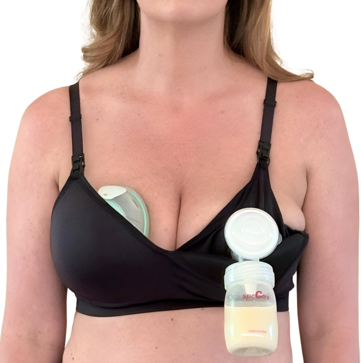 Supermom Hands Free Pumping and Nursing Bra - Hands Free Nursing Bra for Pumping - Breastfeeding Bras for Women, Black - Seamless, Large image number 3